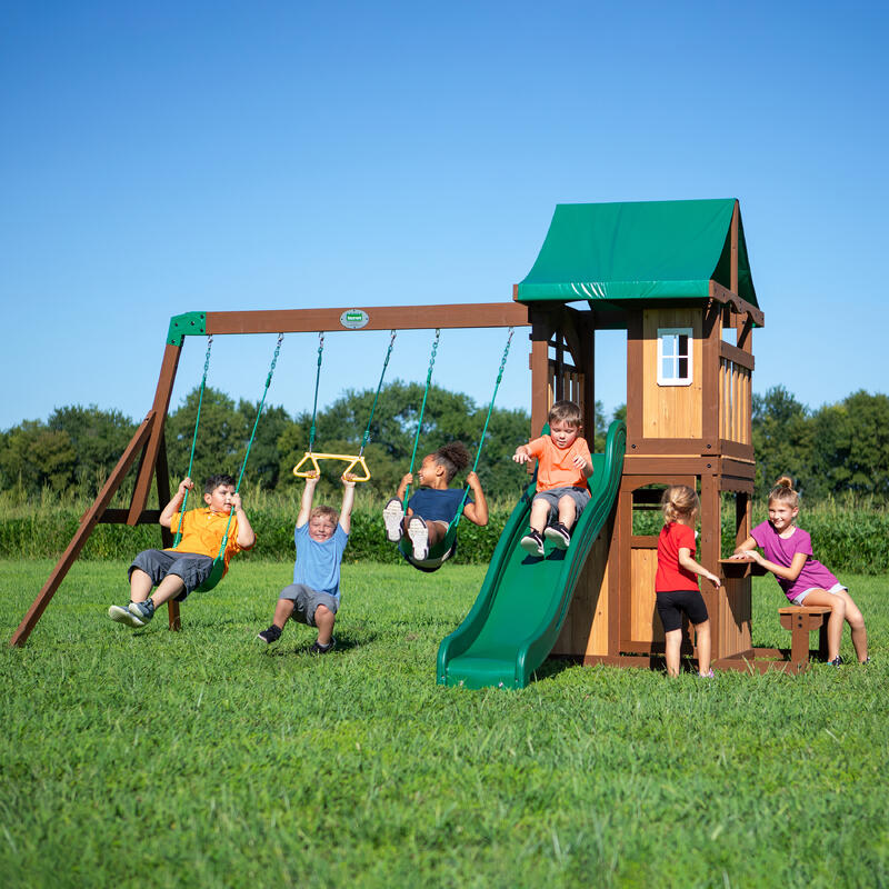 Backyard Discovery Lakewood Drewniany domek, hustawka, zjezdzalnia