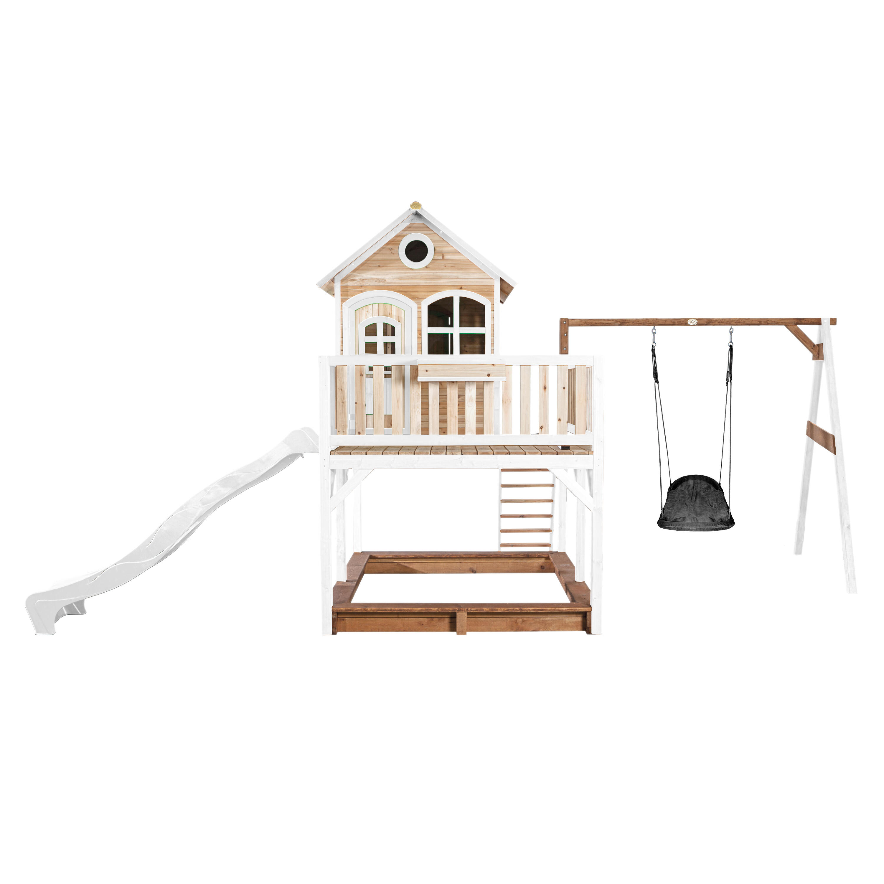 Maisonnette en bois Liam, Bac à Sable, Balançoire et Toboggan Bleu 2/7