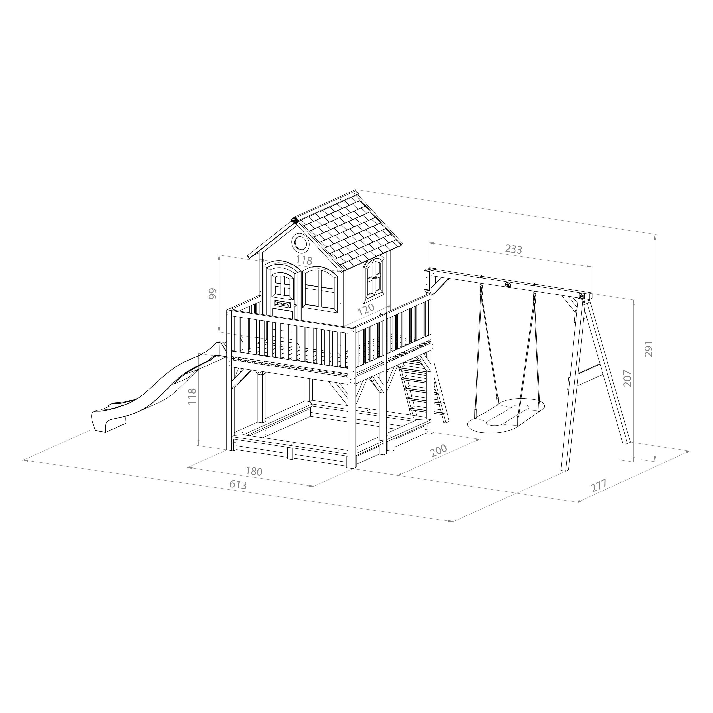 Maisonnette en bois Liam,Bac à Sable, Balançoire, Toboggan Gris 4/7