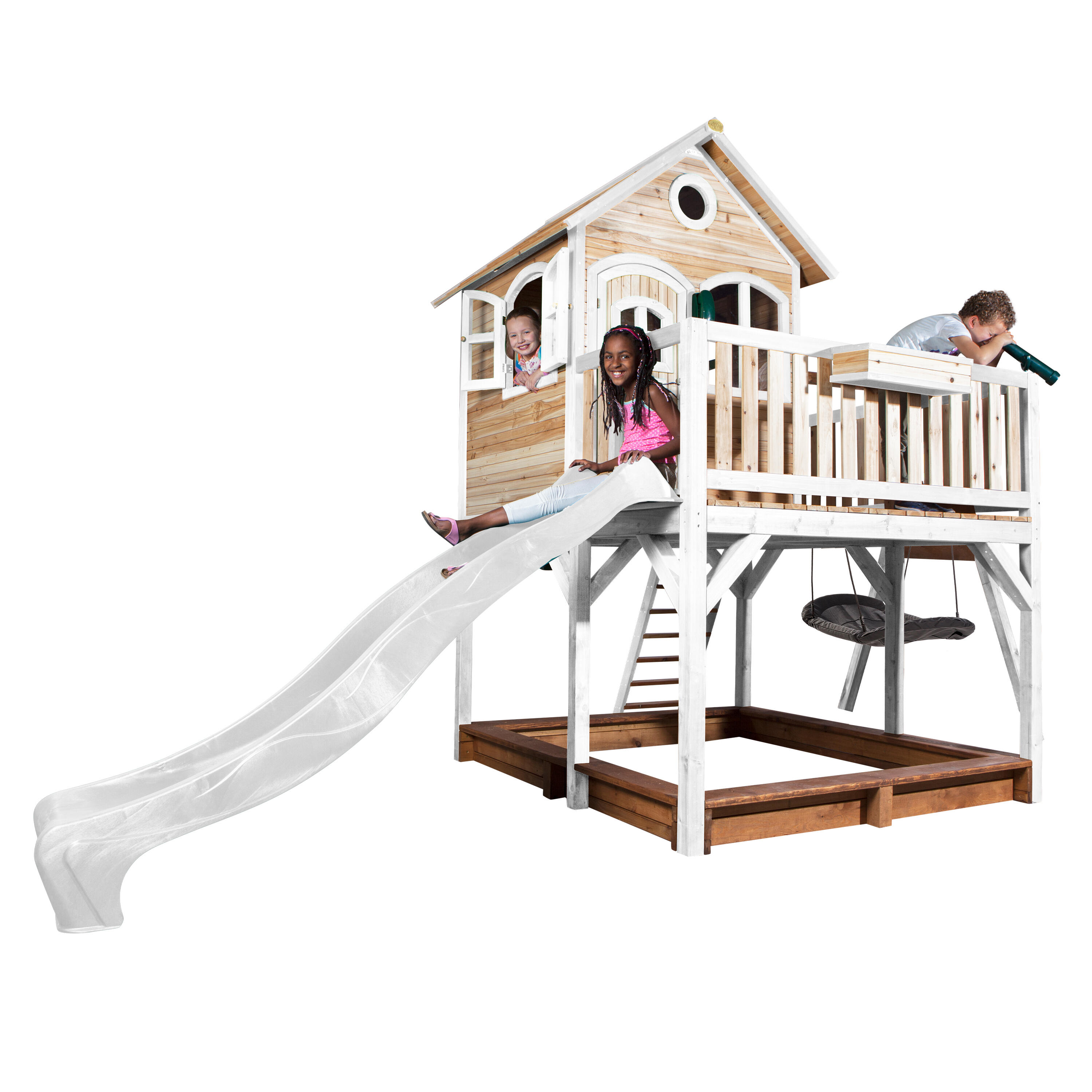 Maisonnette en bois Liam, Bac à Sable, Balançoire et Toboggan Bleu 7/7