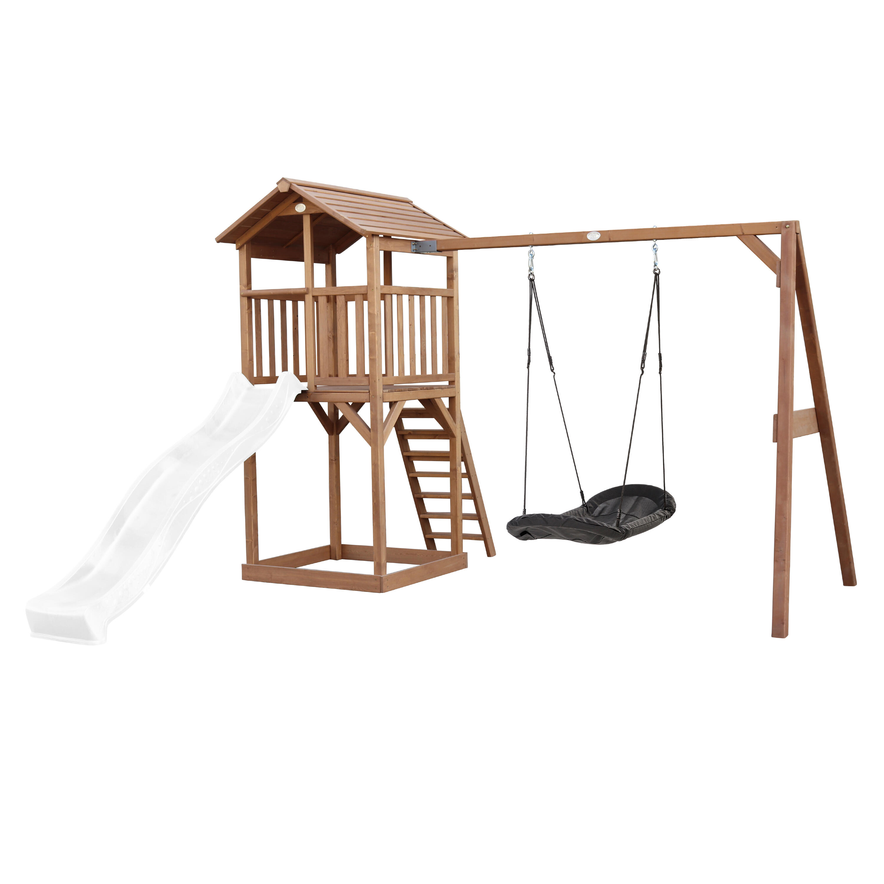Axi - Aire De Jeux Beach Tower Marron,  Balançoire Nid D'Oiseau, Toboggan Blanc - Aire De Jeu - Blanc - Taille Unique - Decathlon