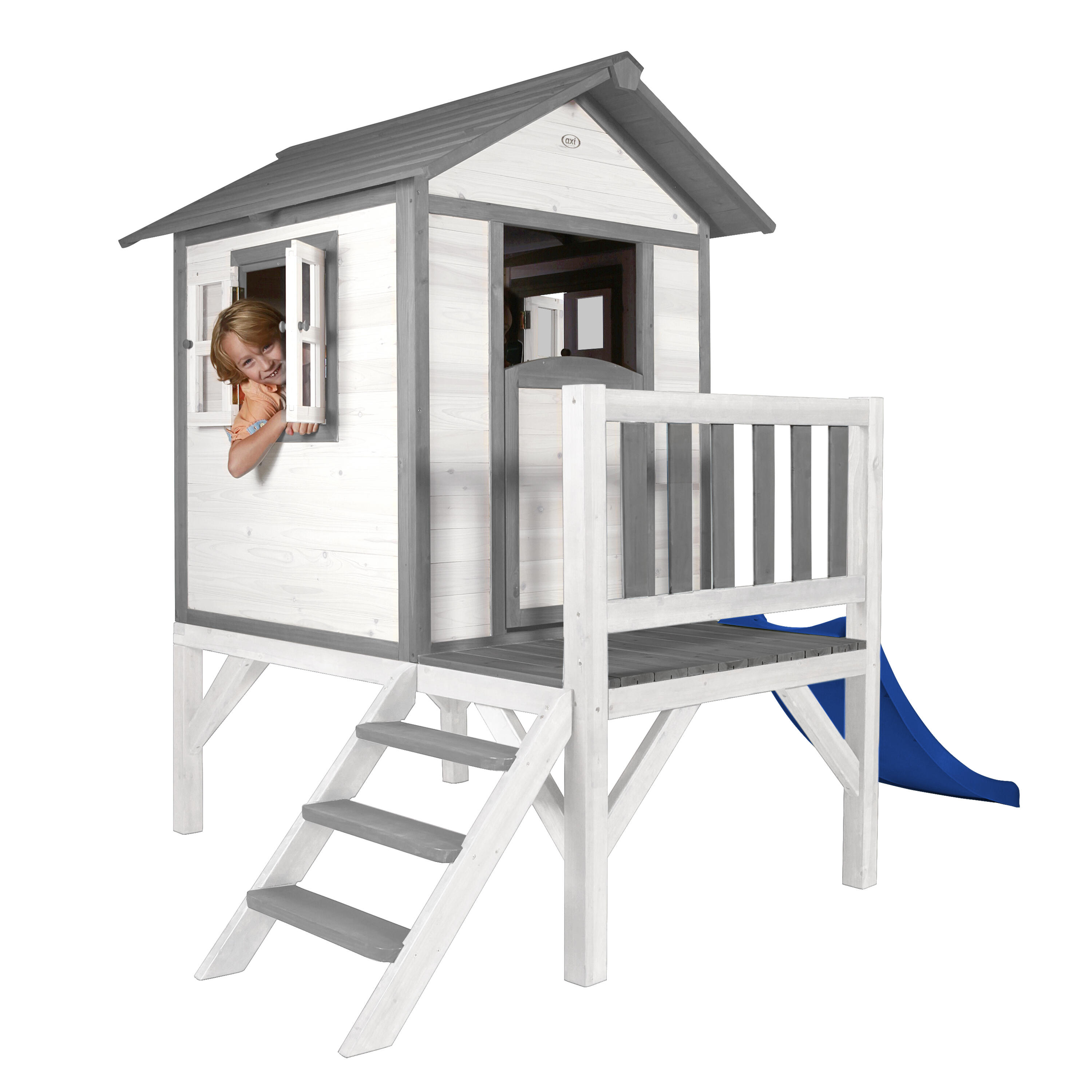 Maisonnette en bois Lodge XL Blanche - Toboggan Bleu 6/7