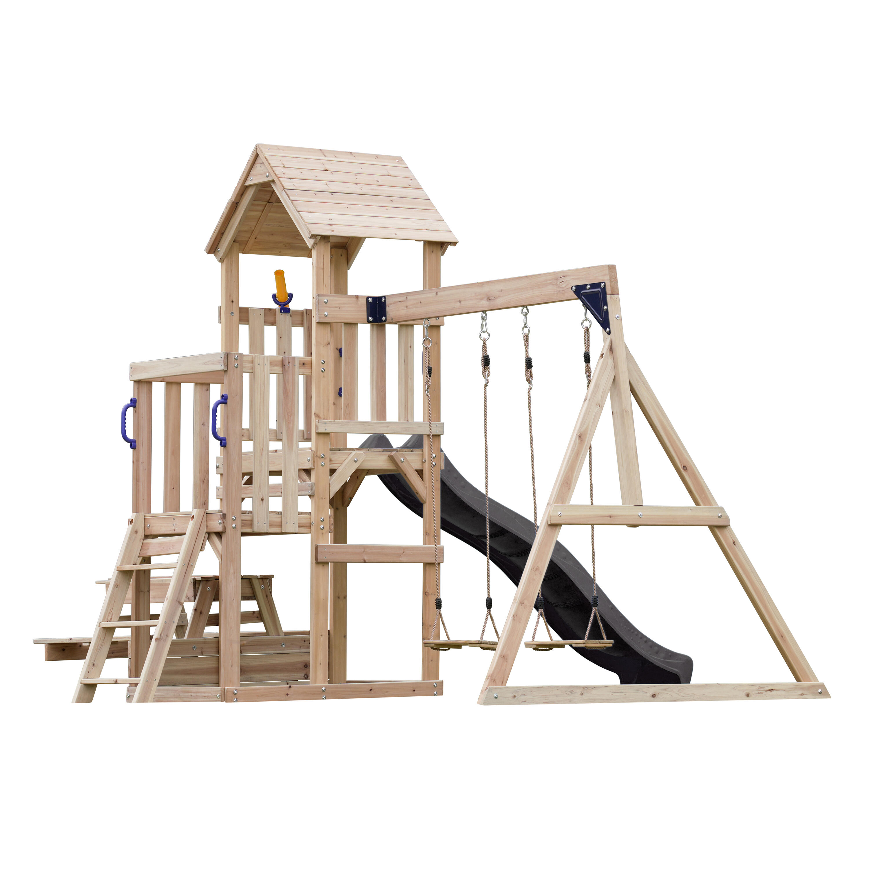 Mette Speeltoestel met dubbele Schommel van FSC-Hout, Glijbaan Grijs 4/7