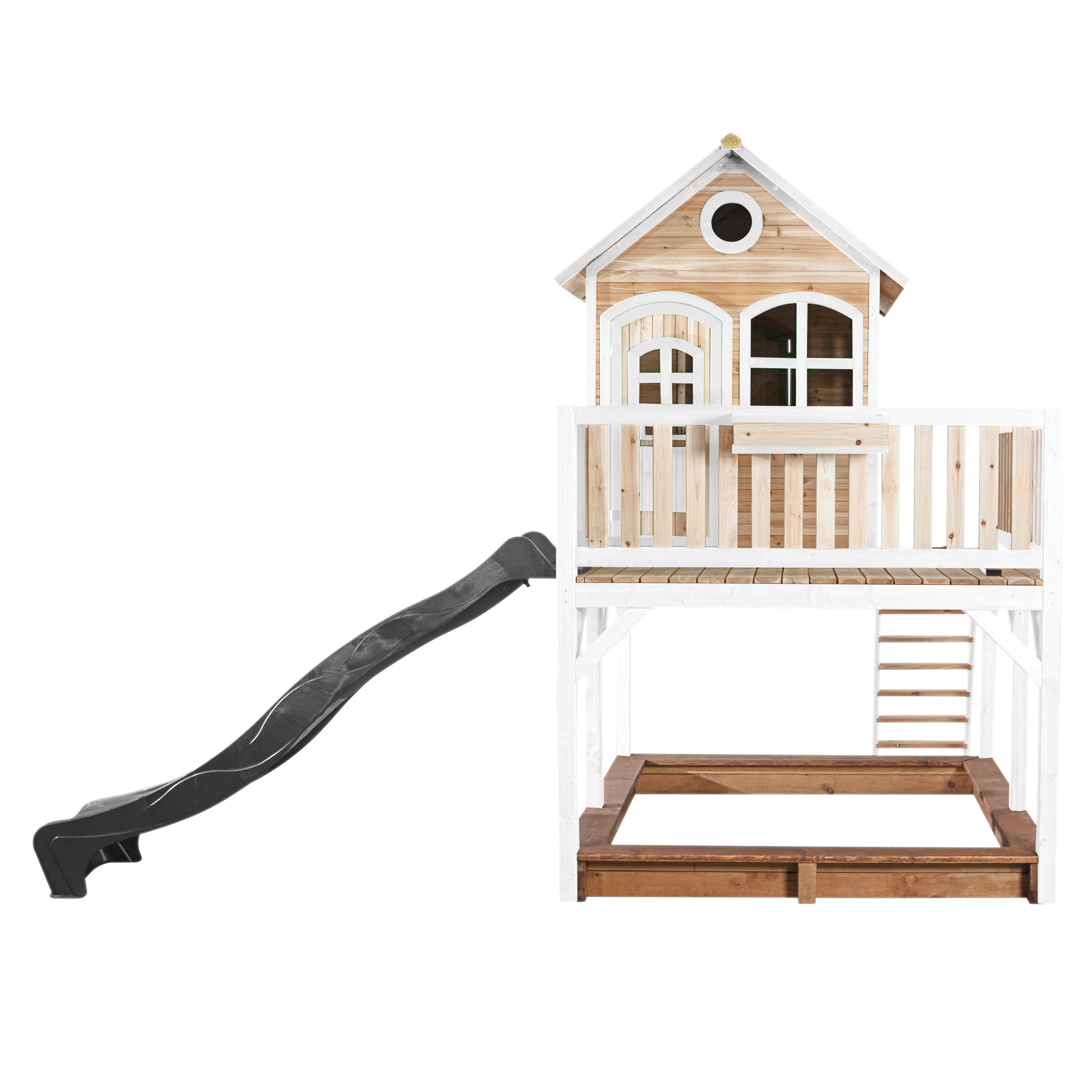 Maisonnette en bois Liam Marron/Blanche - Toboggan Gris 2/7