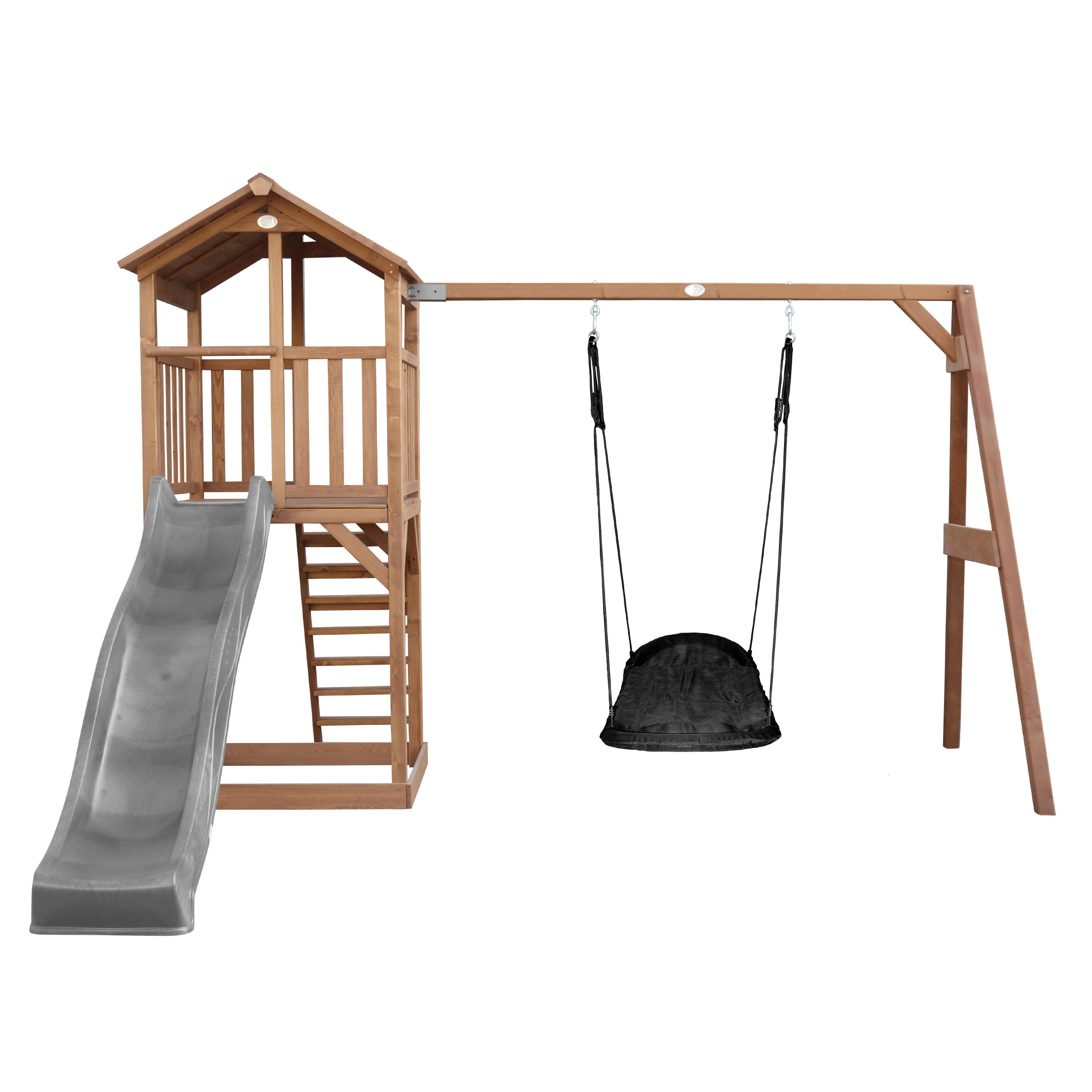 Aire de jeux Beach Tower marron, Balançoire Nid d'oiseau, Toboggan Gris 2/7