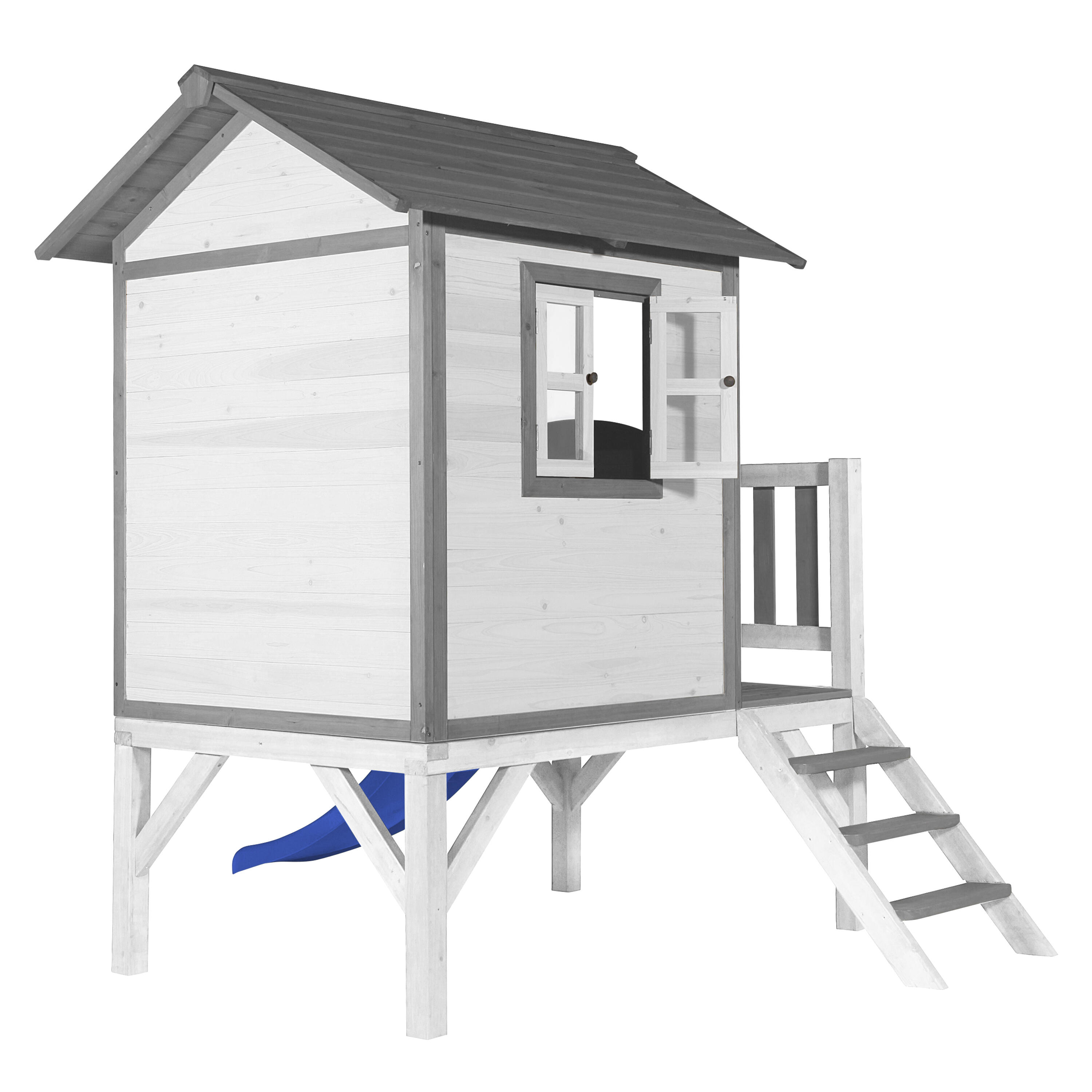 Maisonnette en bois Lodge XL Blanche - Toboggan Bleu 5/7