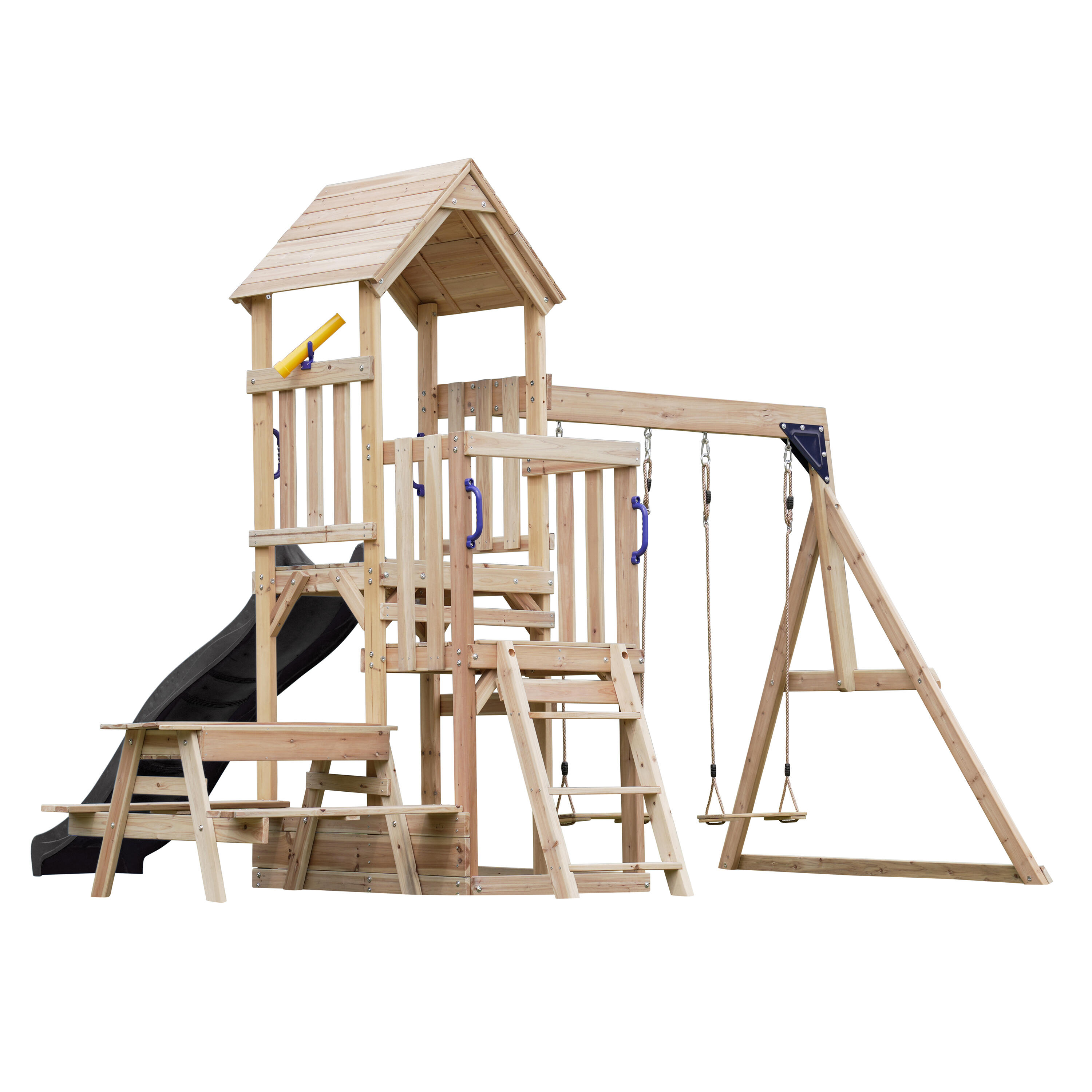 Mette Speeltoestel met dubbele Schommel van FSC-Hout, Glijbaan Grijs 6/7