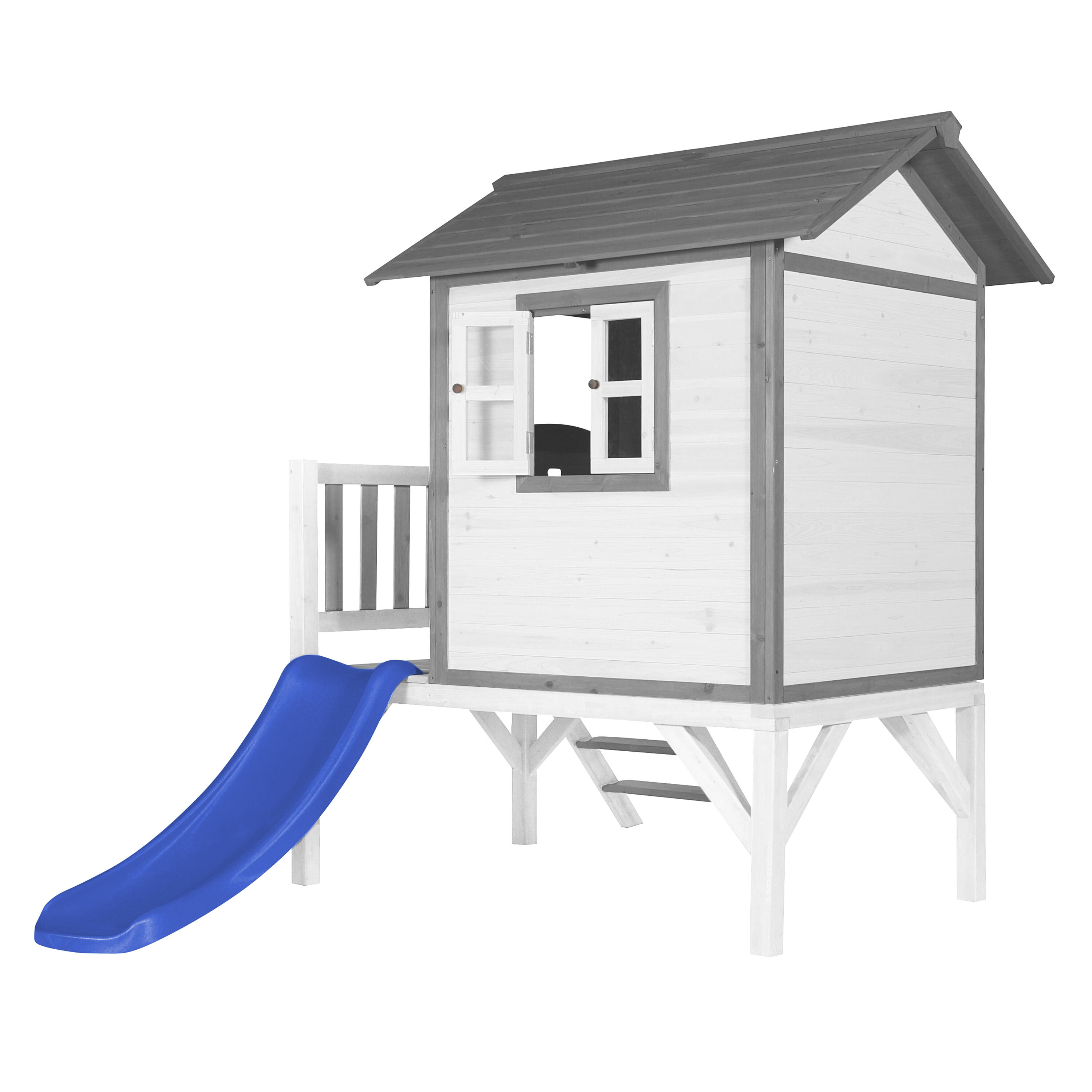 Maisonnette en bois Lodge XL Blanche - Toboggan Bleu 4/7