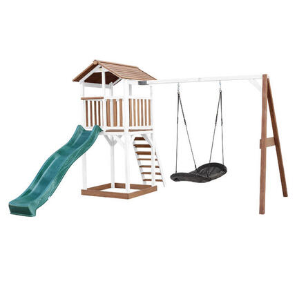 Aire de jeux Beach Tower Marron/Blanche, Toboggan Violet, Balançoire