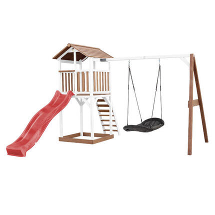 Aire de jeux Beach Tower Marron/Blanche, Toboggan Violet, Balançoire
