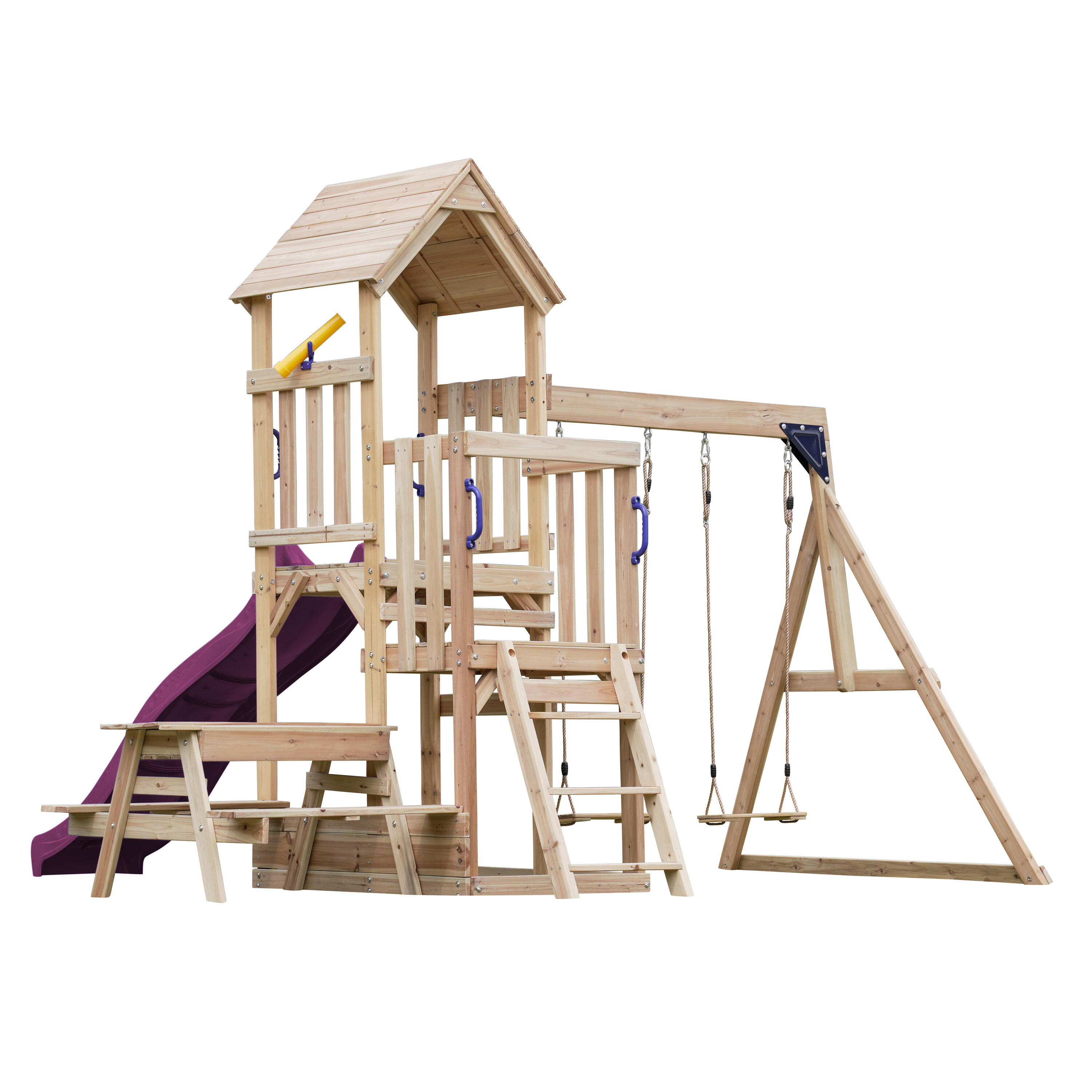 Mette Speeltoestel met dubbele Schommel van FSC-Hout, Glijbaan Paars 6/7