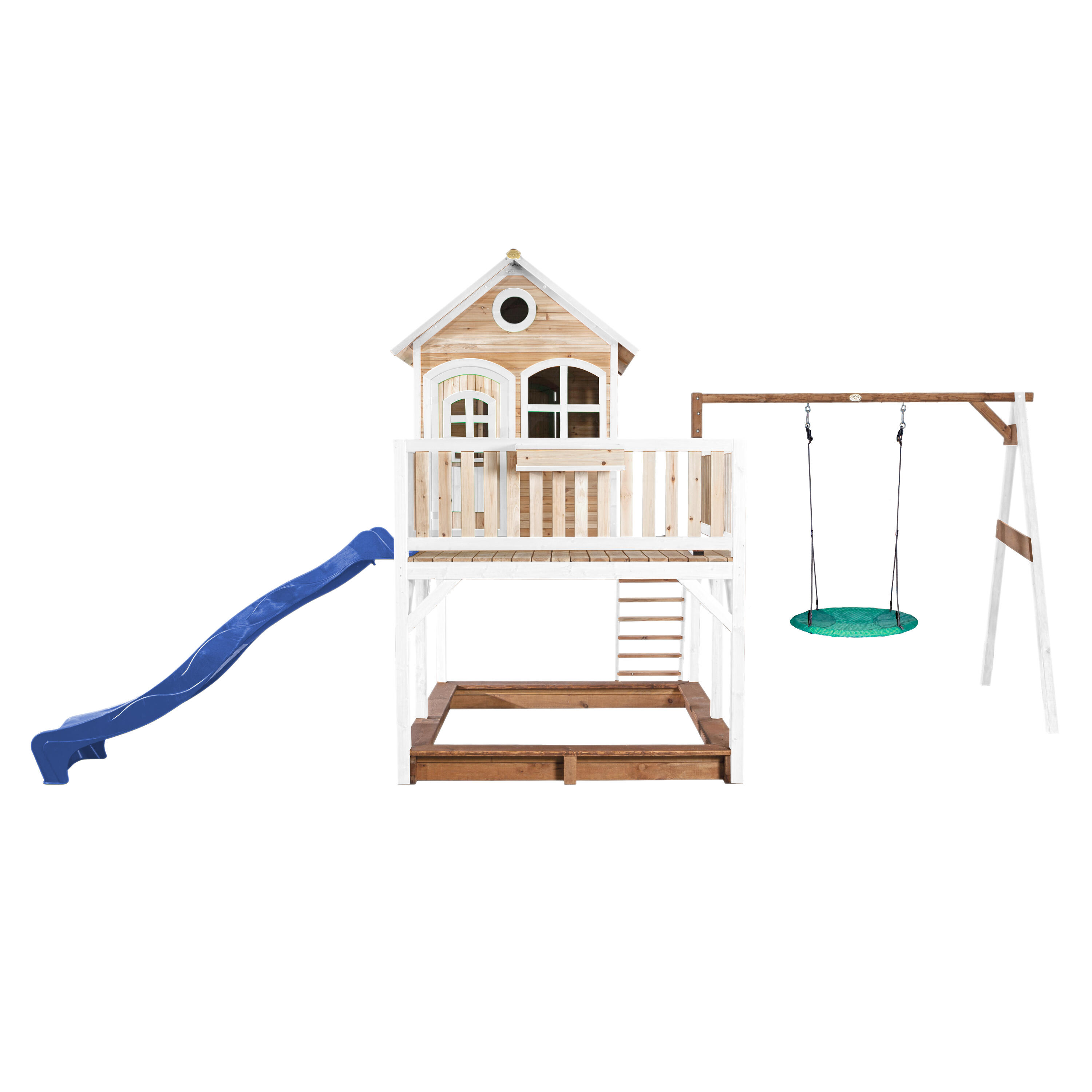 Casetta da giardino per bambini Liam, sabbiera, altalena a nido, scivolo blu 2/7