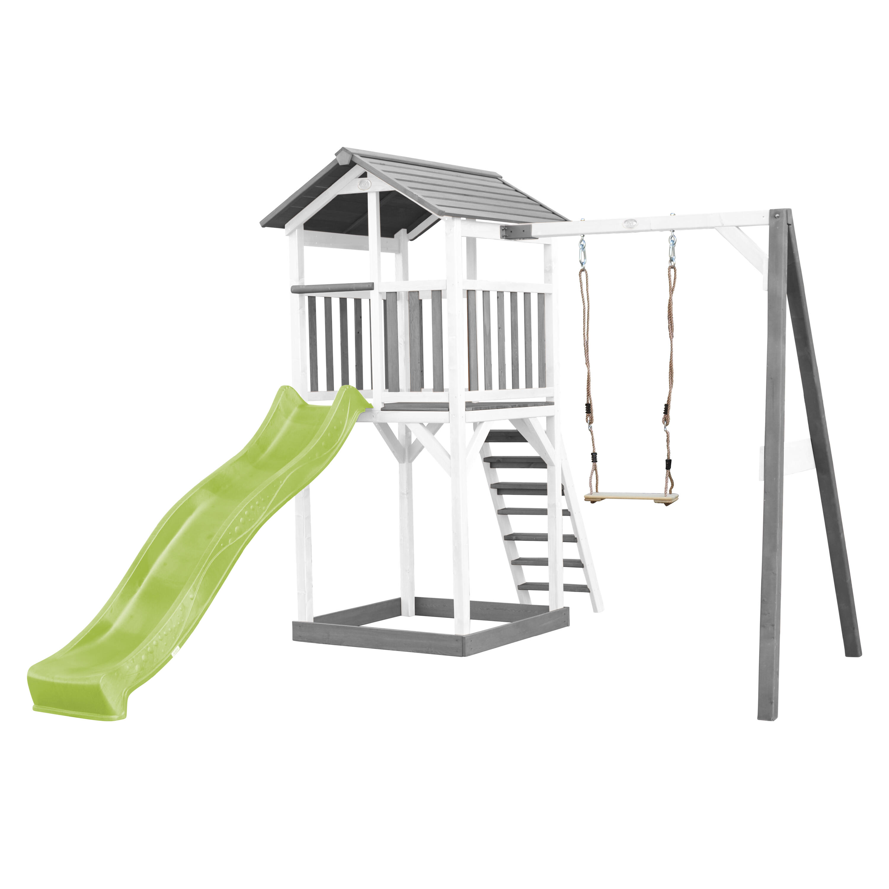 AXI AXI Beach Tower Casa de madera para niños Gris, Tobogán Amarillo