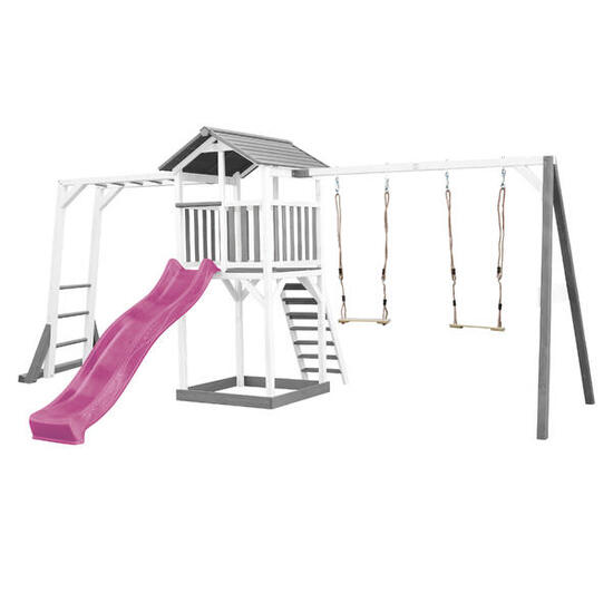 Struttura arrampicata Beach Tower scaletta 2 altalene scivolo viola