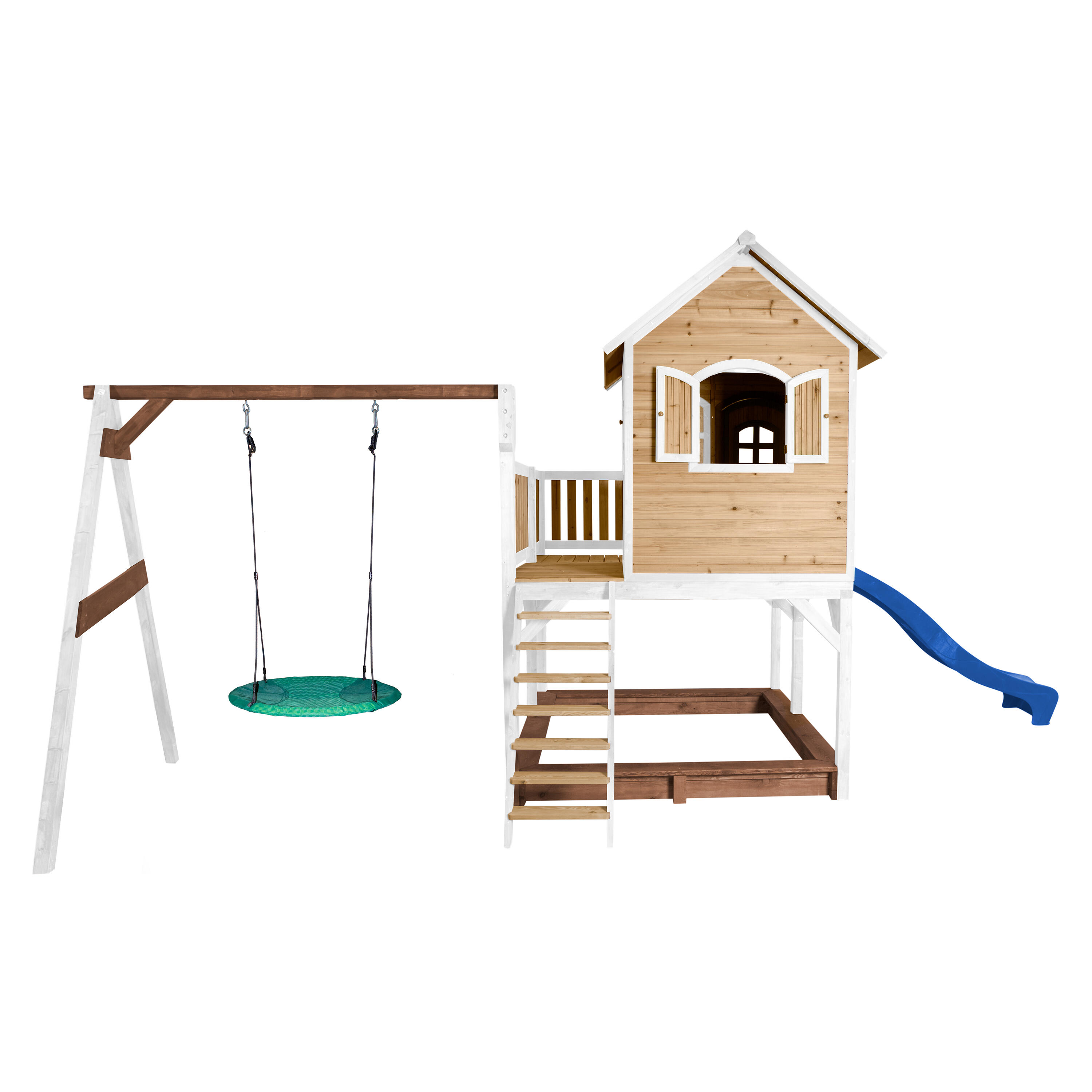 Casetta da giardino per bambini Liam, sabbiera, altalena a nido, scivolo blu 5/7