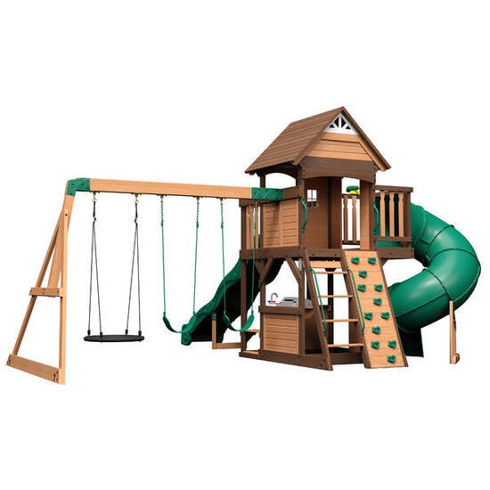 Cedar Cove Spielturm mit diversen Schaukeln, Kletterwand, Rutsche, Holz