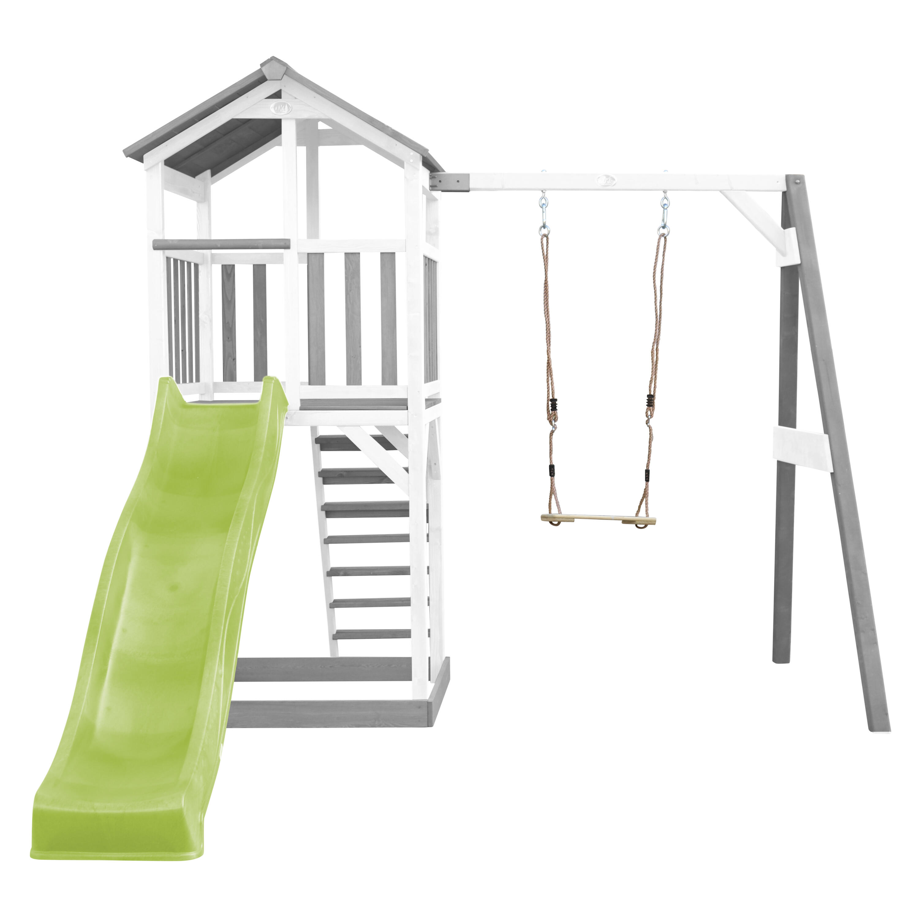 Aire de jeux Beach Tower Grise/Blanche avec 1 Balançoire - Toboggan Vert Citron 5/7
