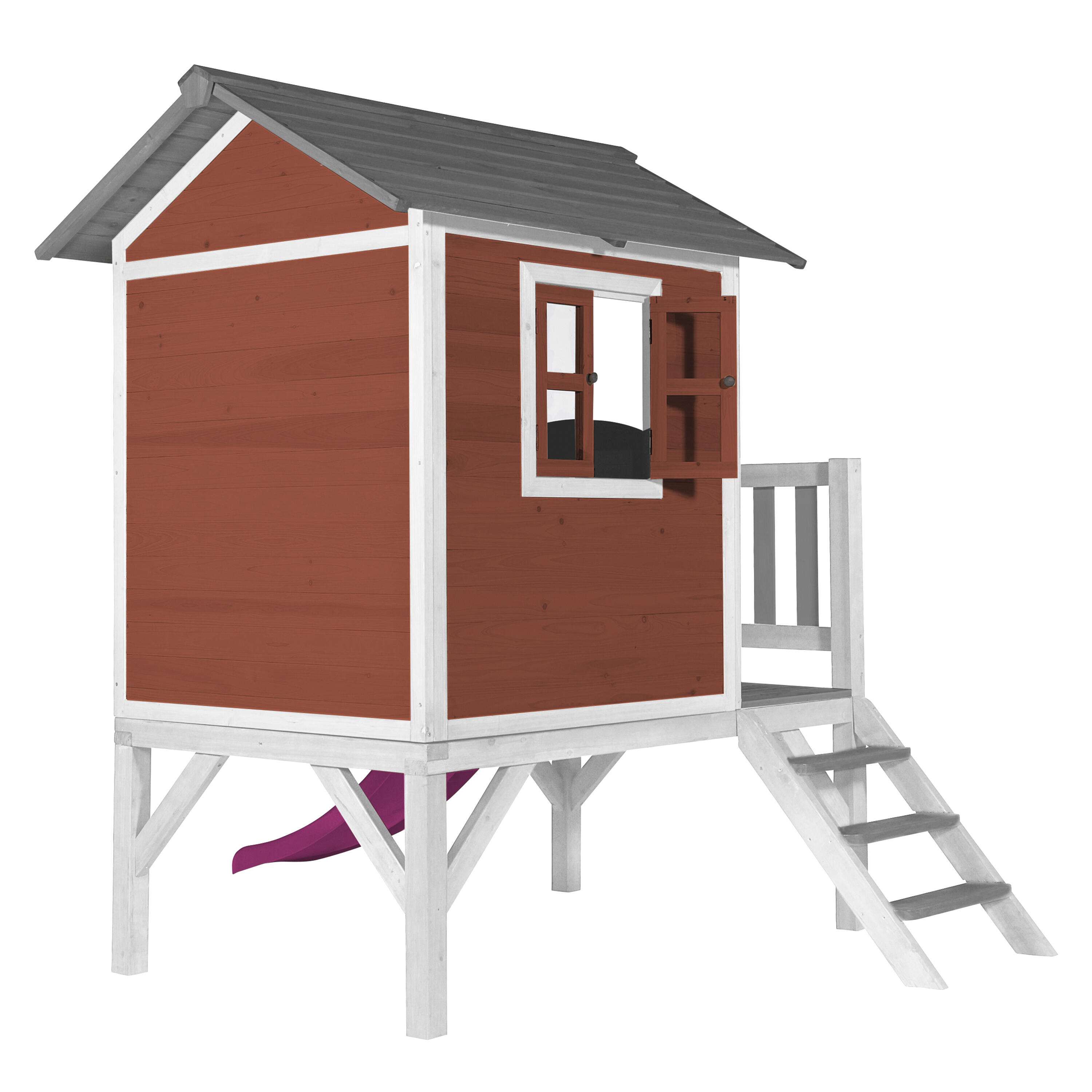 Maisonnette en bois Lodge XL Rouge - Toboggan Violet 5/7