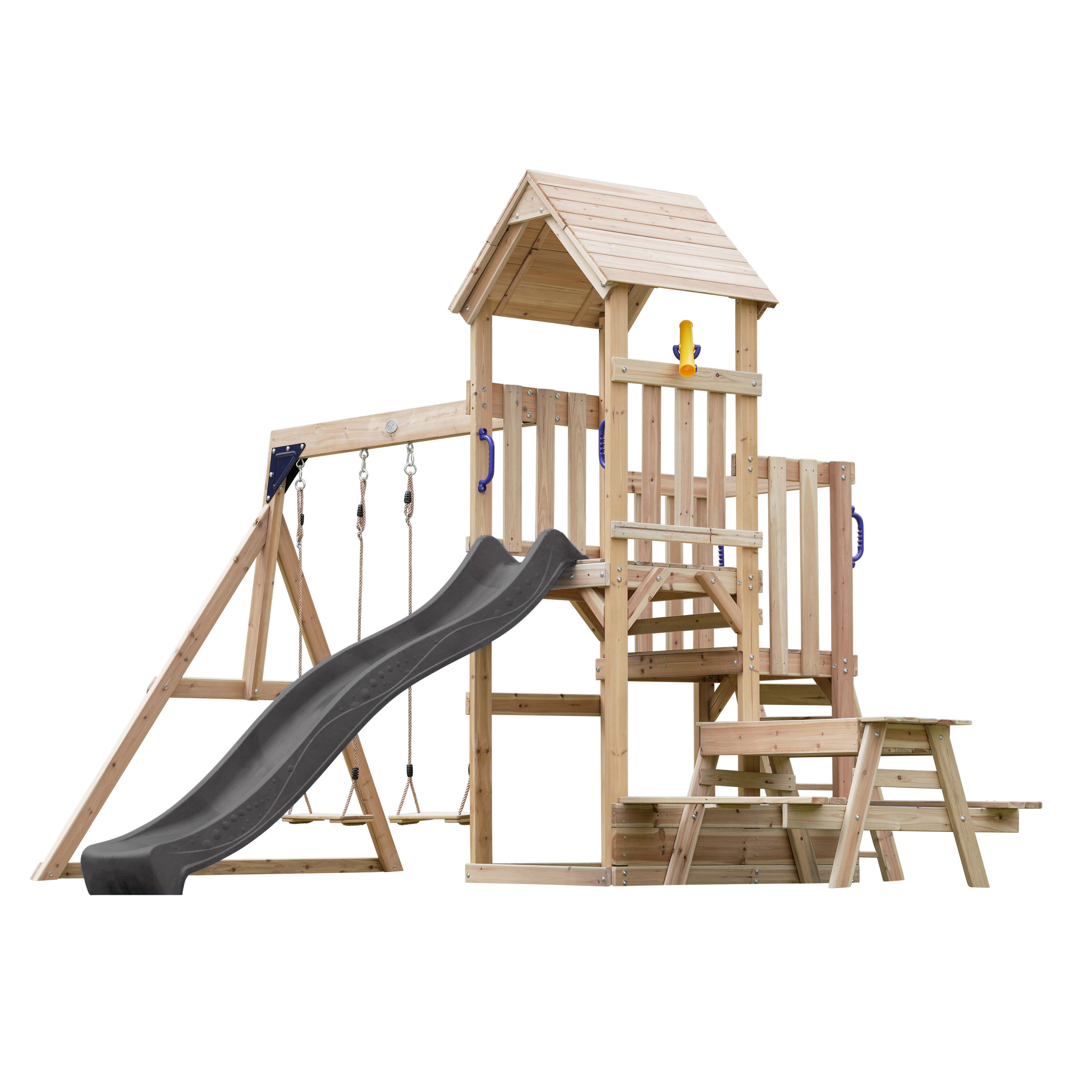 Mette Speeltoestel met dubbele Schommel van FSC-Hout, Glijbaan Grijs 2/7