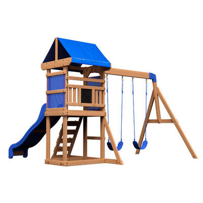 Buckley hill speeltoren met dubbele schommel en glijbaan, hout