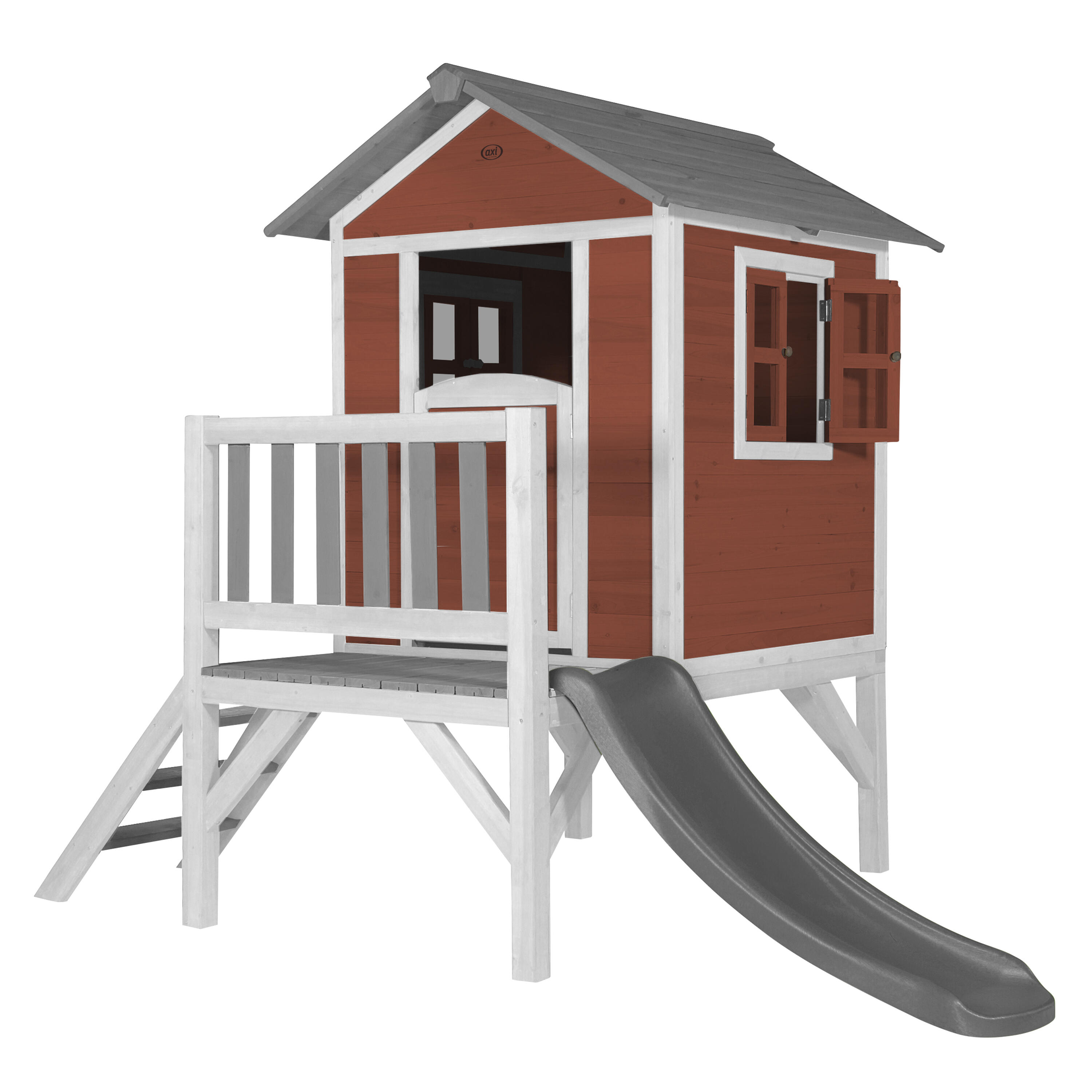 Axi - Maisonnette En Bois Lodge Xl Rouge - Toboggan Gris - Aire De Jeu - Gris - Taille Unique - Decathlon