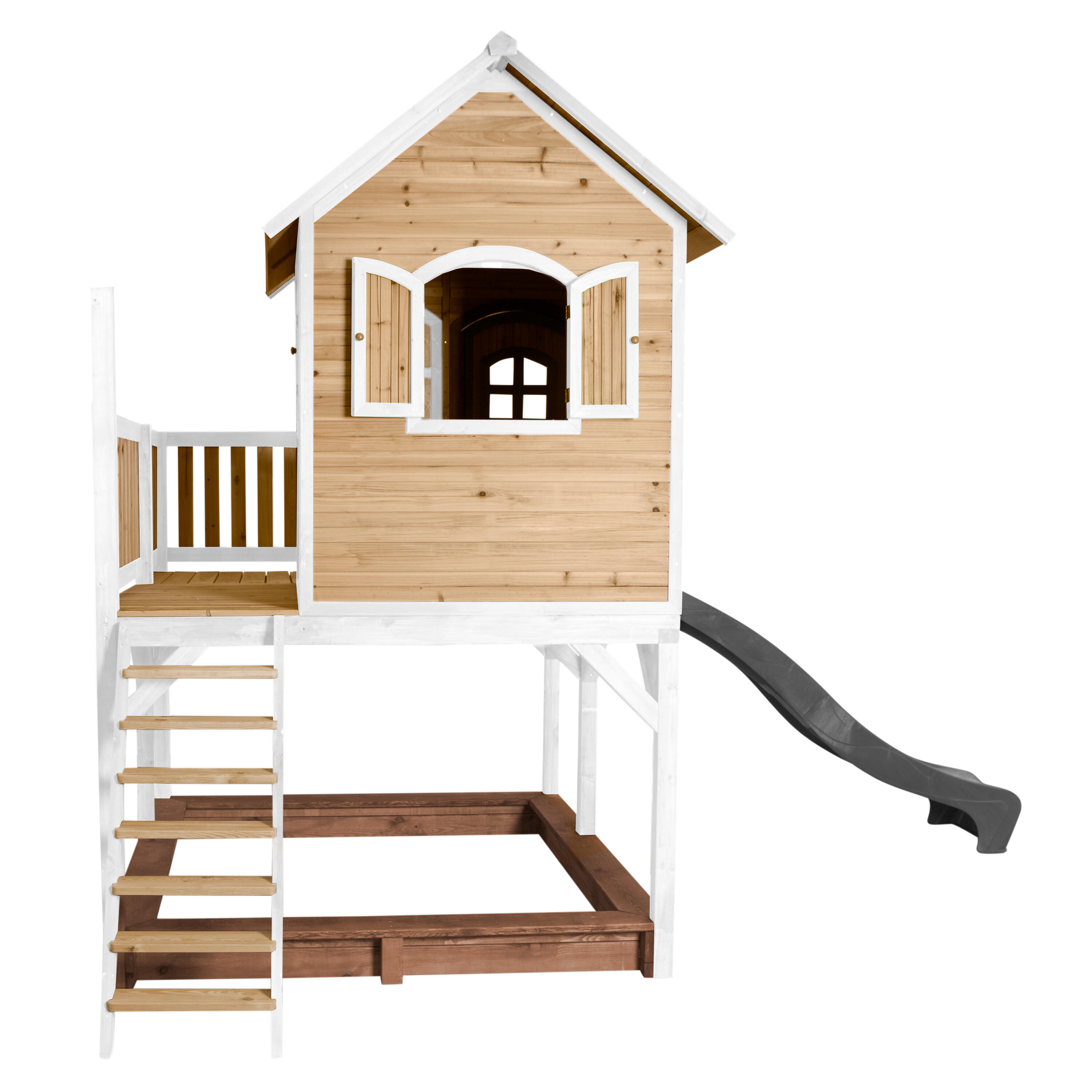 Maisonnette en bois Liam Marron/Blanche - Toboggan Gris 5/7