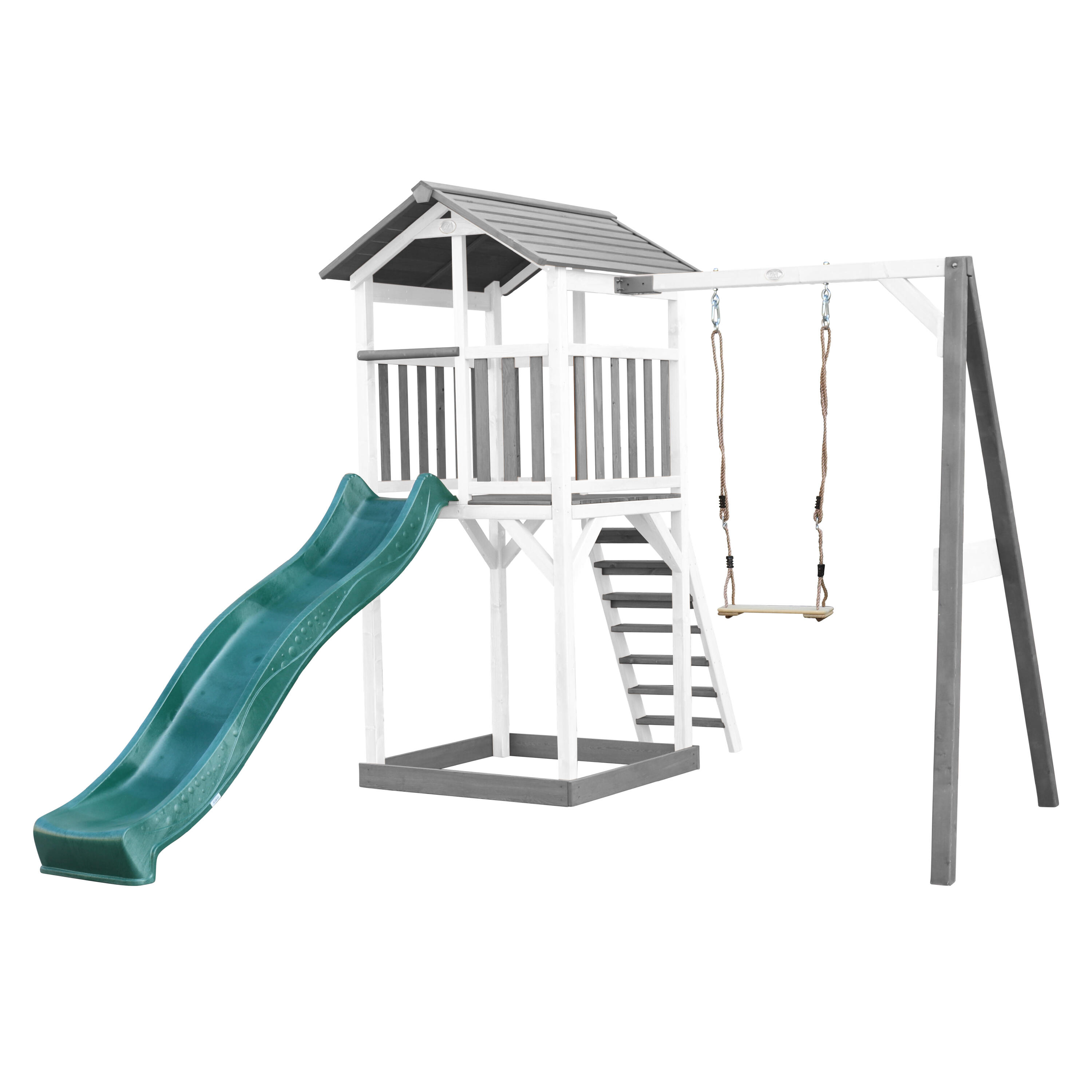 Axi - Aire De Jeux Beach Tower Grise/blanche Avec 1 Balançoire - Toboggan Vert - Aire De Jeu - Vert - Taille Unique - Decathlon