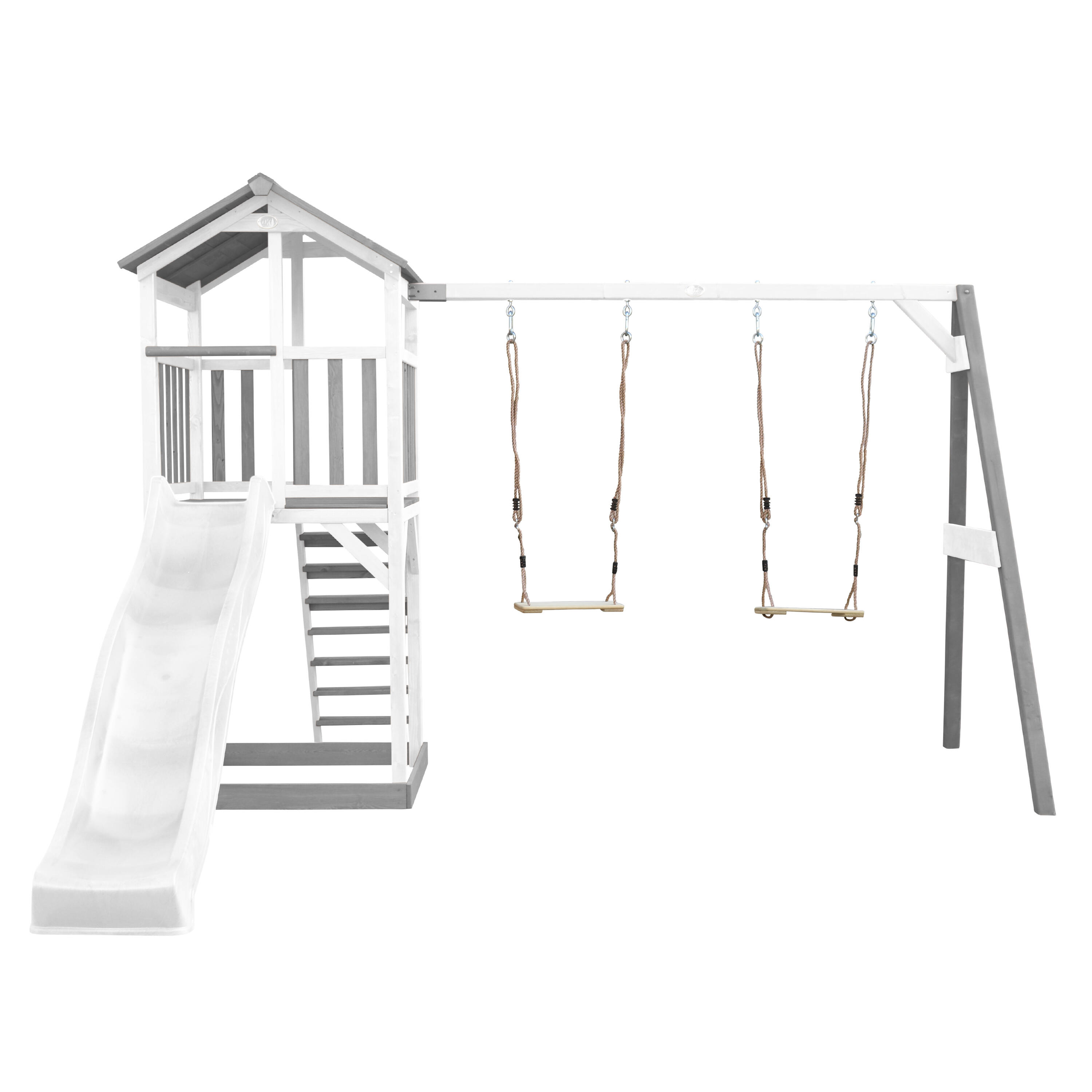 Aire de jeux Beach Tower Grise/Blanche avec 2 Balançoires - Toboggan Blanc 5/7