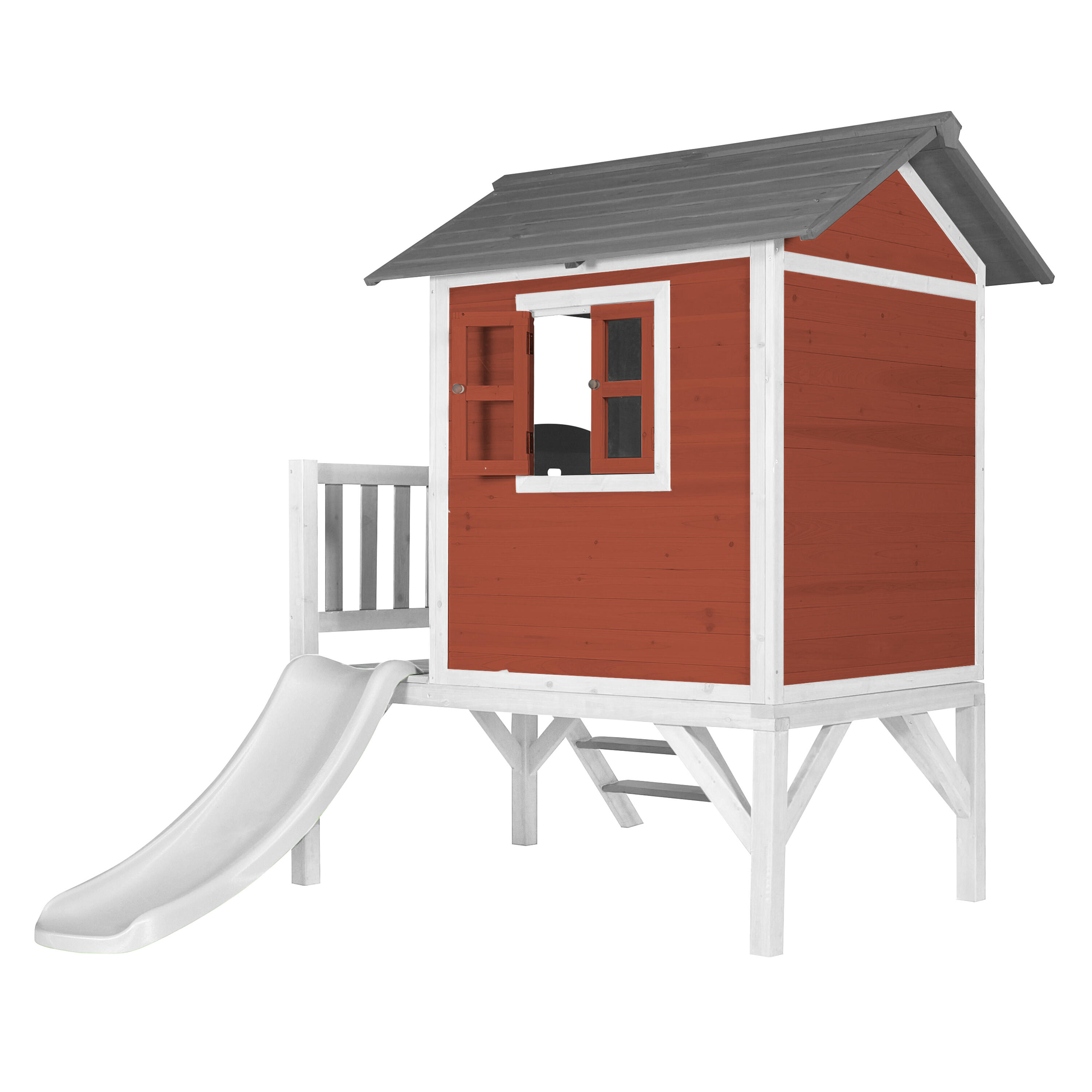 Maisonnette en bois Lodge XL Rouge - Toboggan Blanc 4/7