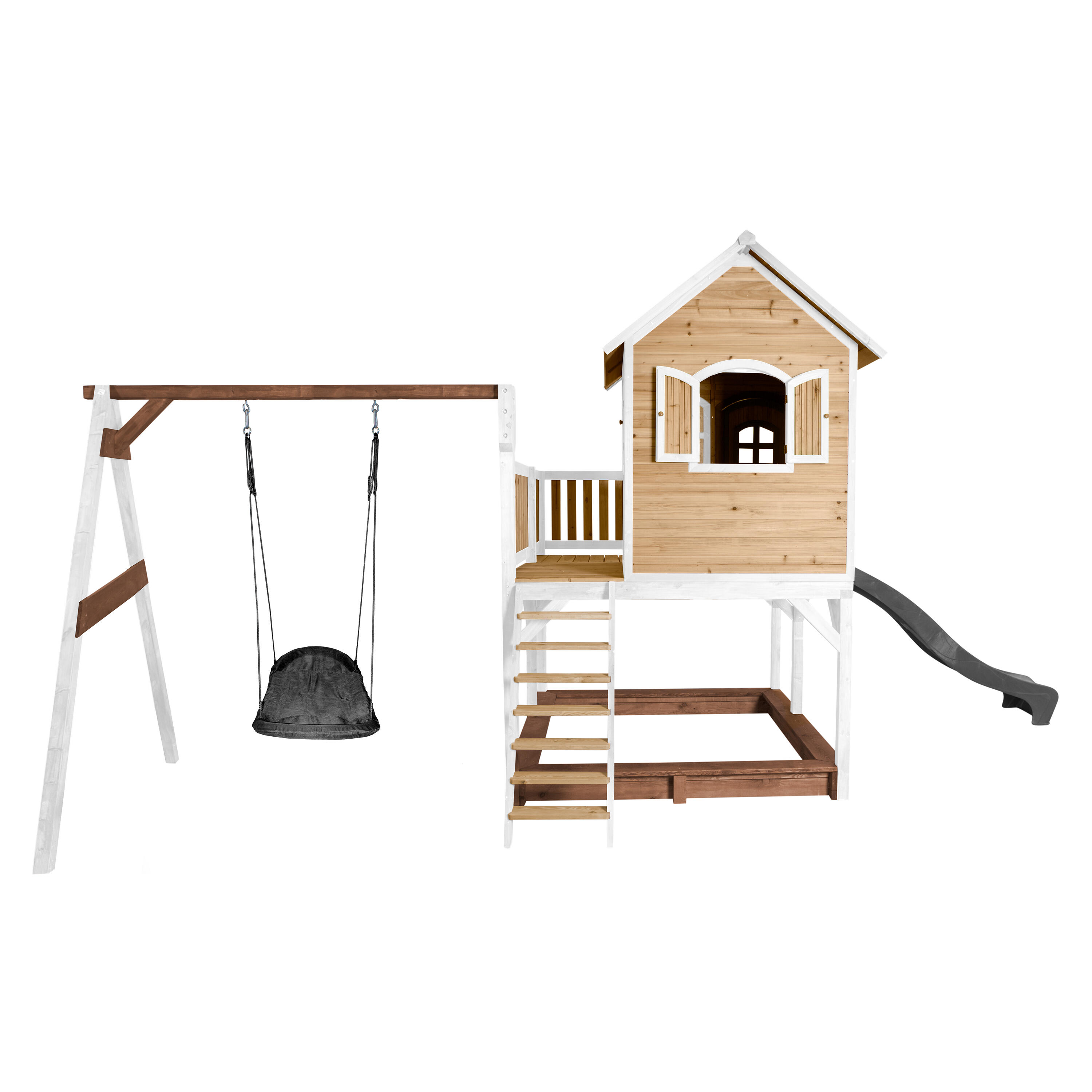 Maisonnette en bois Liam,Bac à Sable, Balançoire, Toboggan Gris 5/7