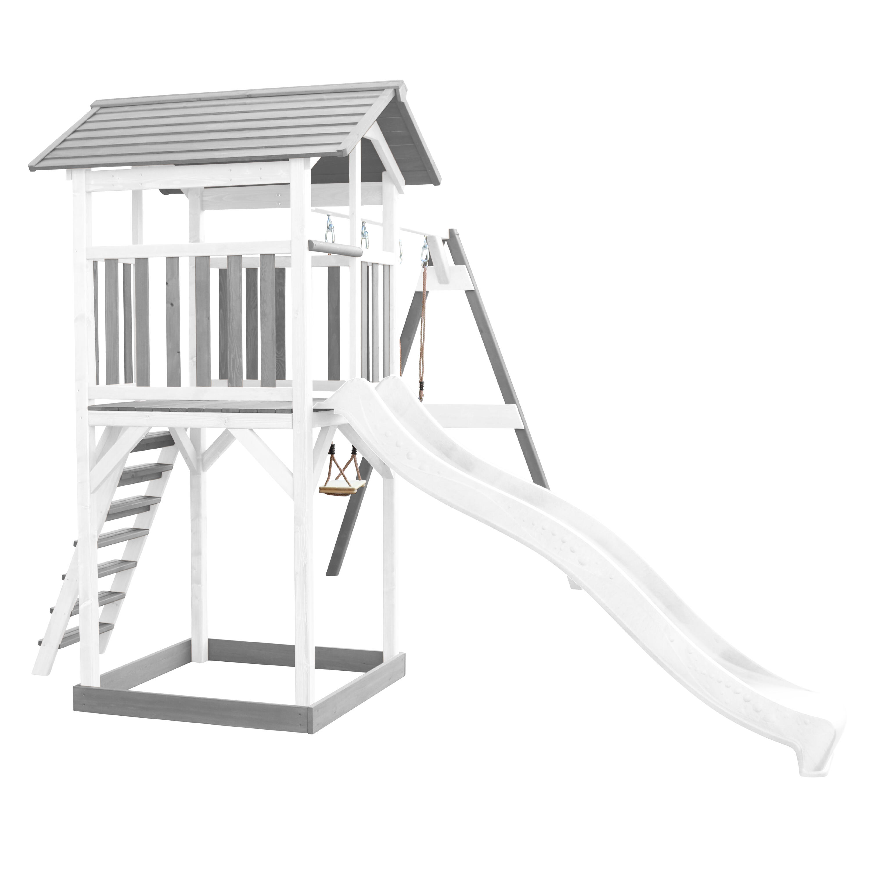 Aire de jeux Beach Tower Grise/Blanche avec 2 Balançoires - Toboggan Blanc 6/7