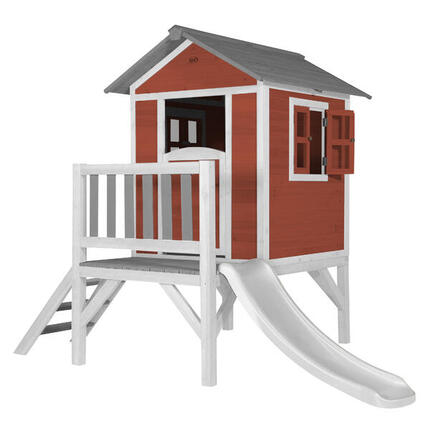 Maisonnette en bois Lodge XL Rouge - Toboggan Bleu