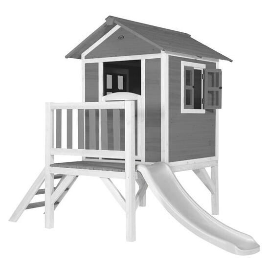 Lodge XL Spielhaus in Grau, Rutsche Grau, FSC-Holz