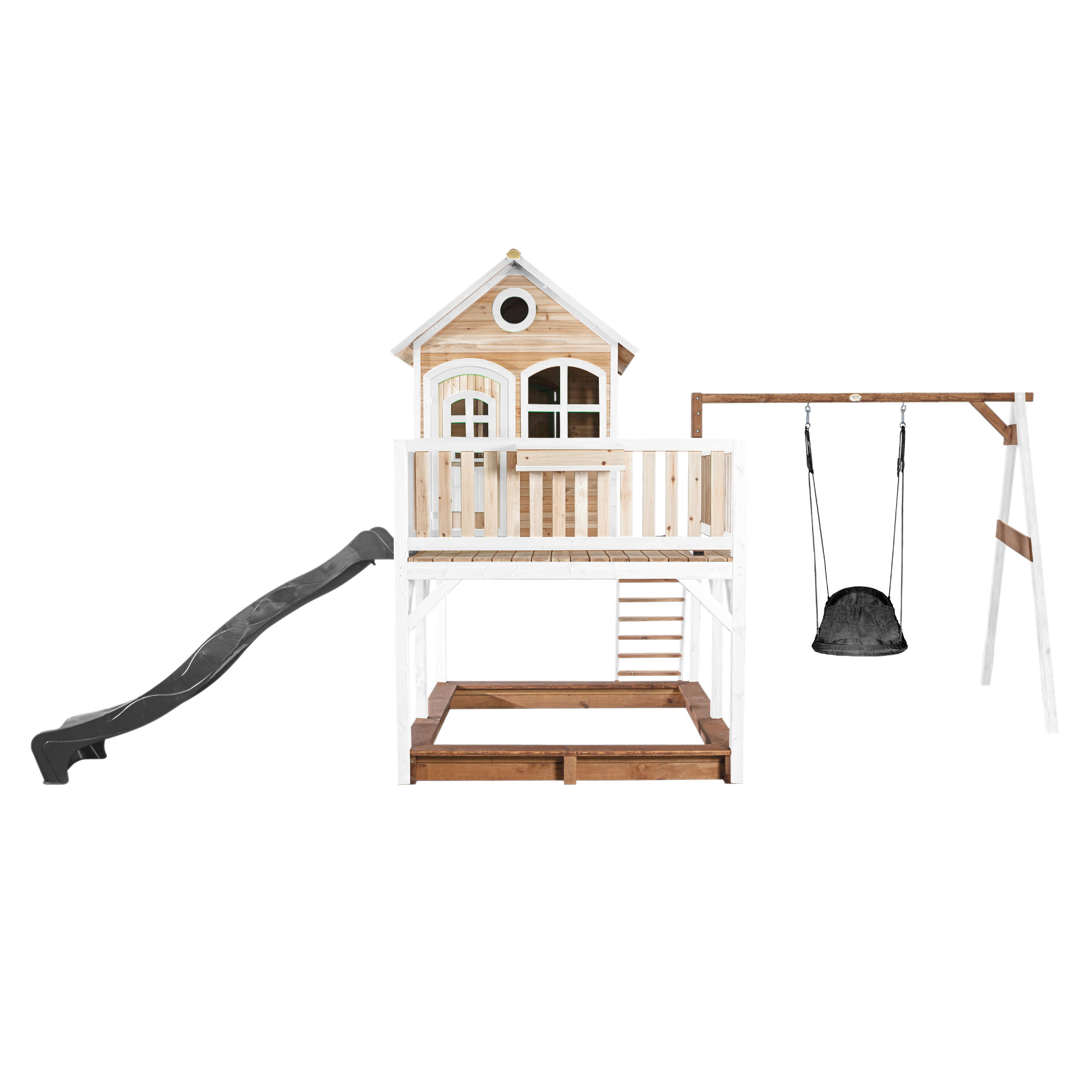 Maisonnette en bois Liam,Bac à Sable, Balançoire, Toboggan Gris 2/7