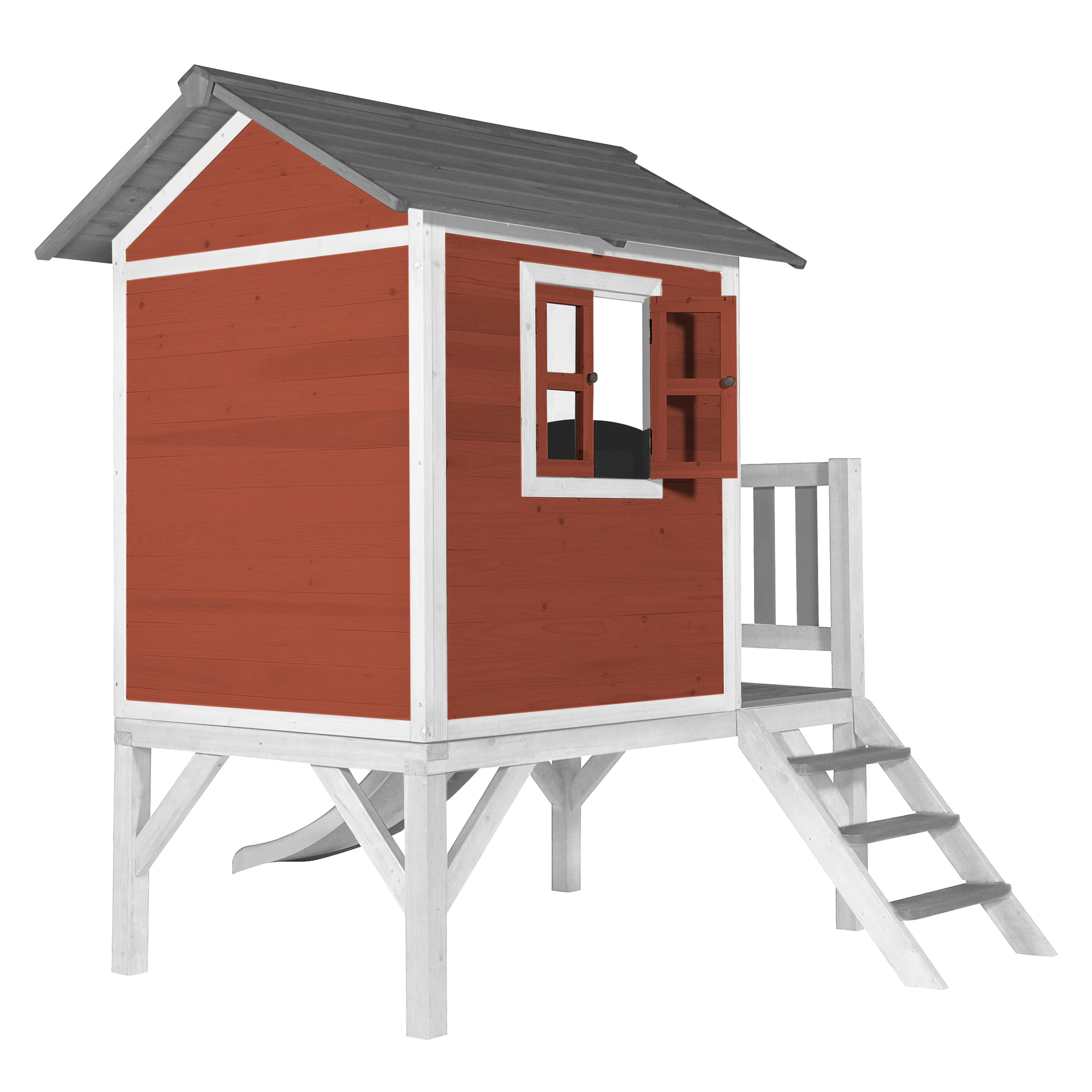 Maisonnette en bois Lodge XL Rouge - Toboggan Blanc 5/7