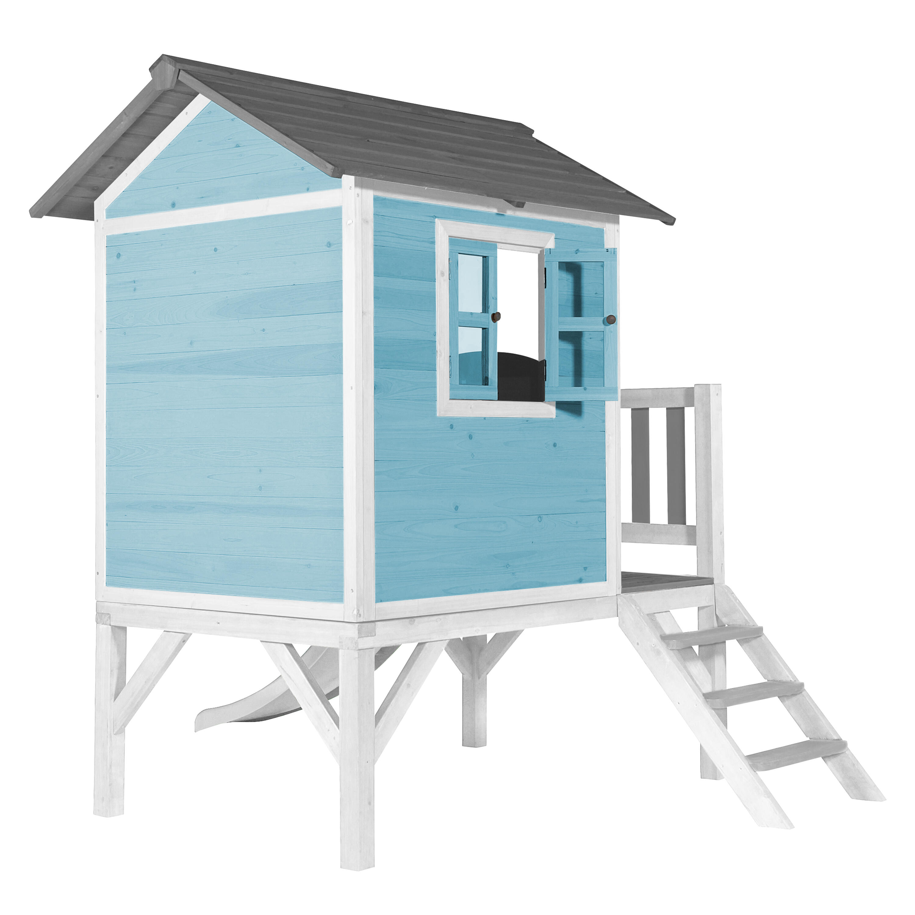 Casetta da giardino per bambini Lodge XL blu - Scivolo bianco 5/7