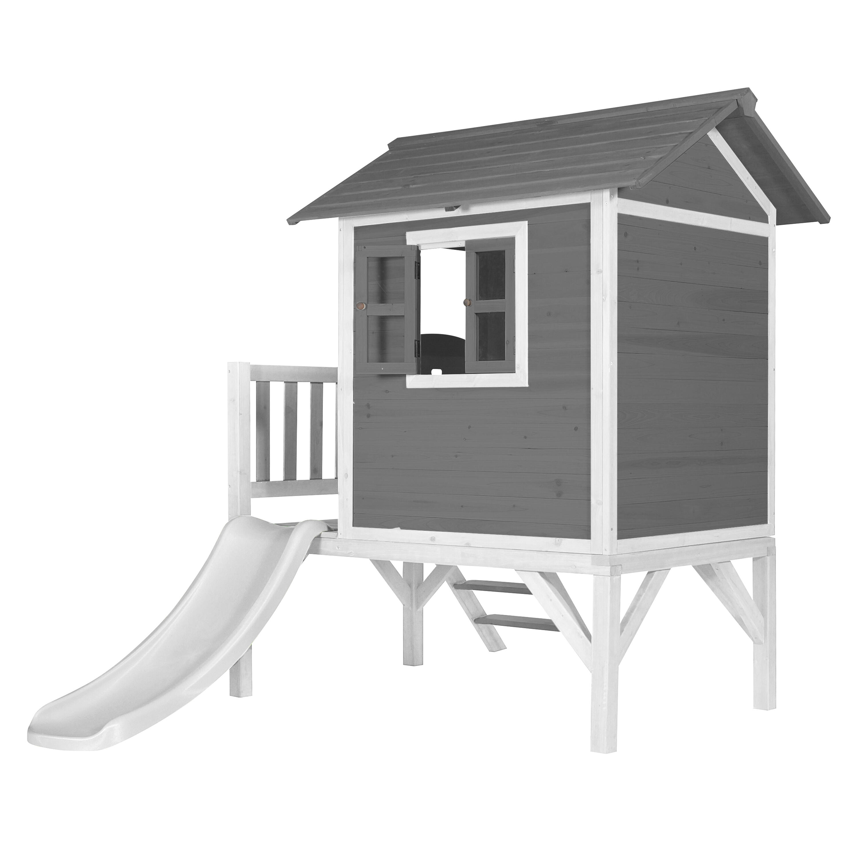Maisonnette en bois Lodge XL Grise - Toboggan Blanc 4/7