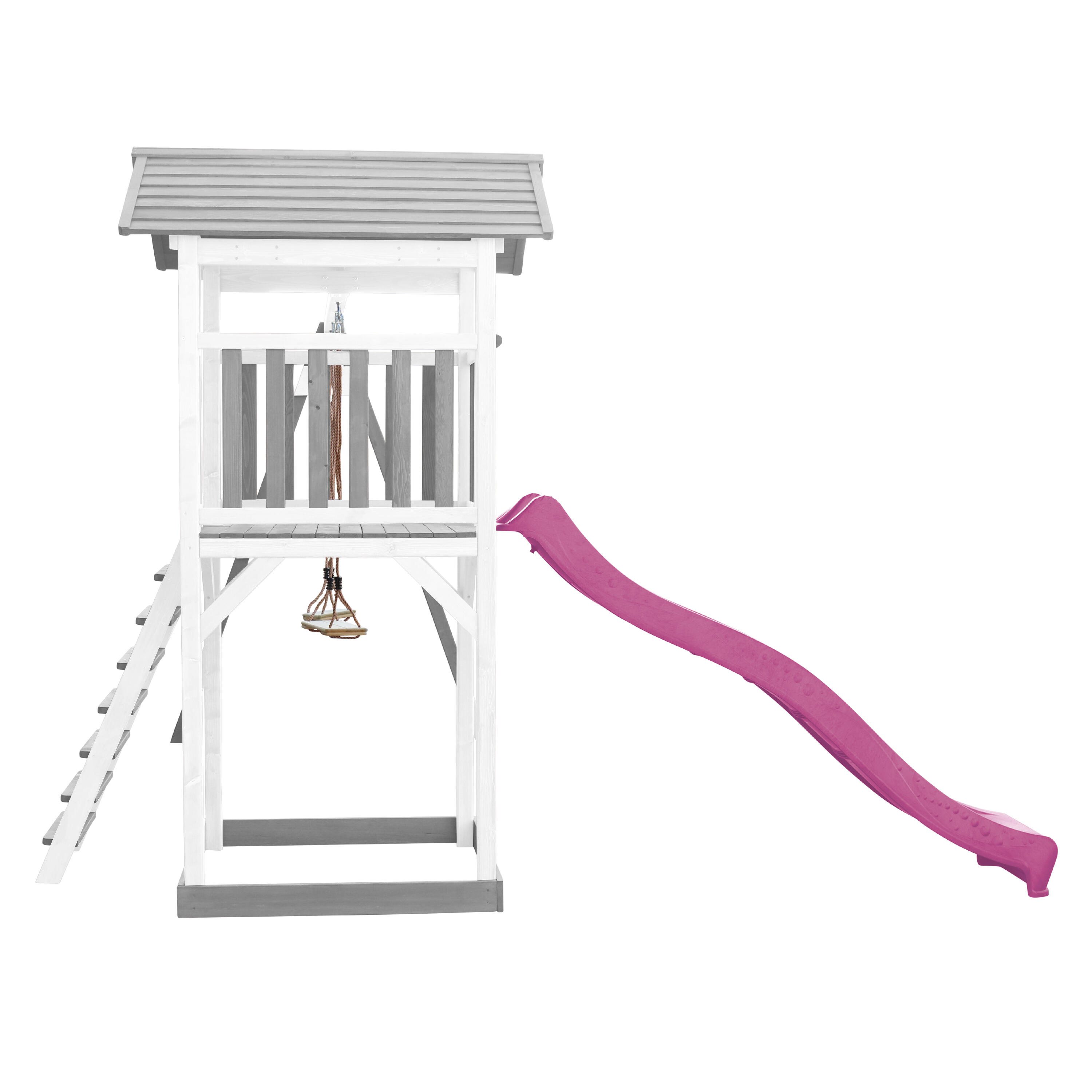 Aire de jeux Beach Tower Grise/Blanche avec 2 Balançoires - Toboggan Violet 7/7