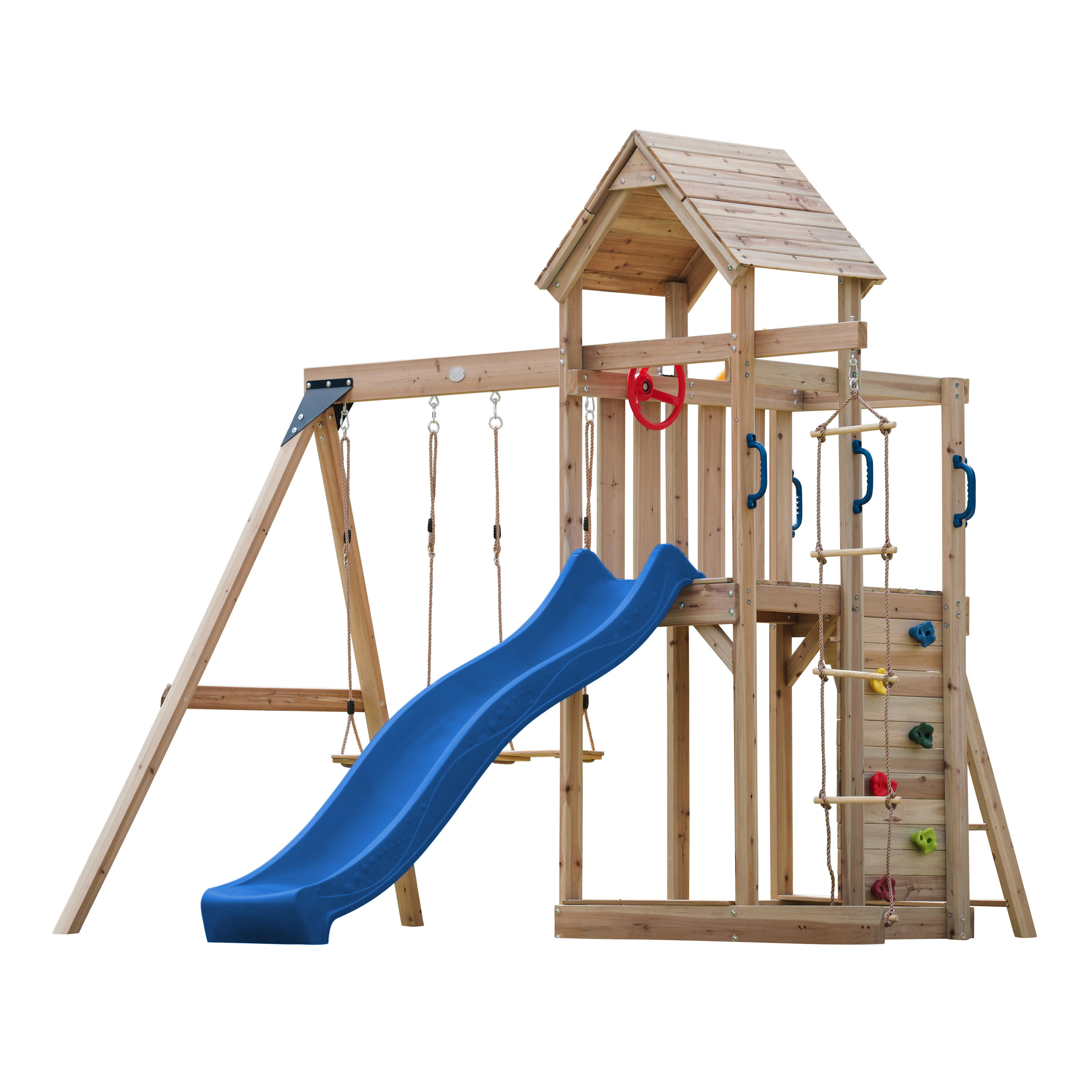 Axi - Aire De Jeux, Moos Avec Balançoire Double Et Échelle En Corde - Toboggan Bleu - Aire De Jeu - Vert - Taille Unique - Decathlon