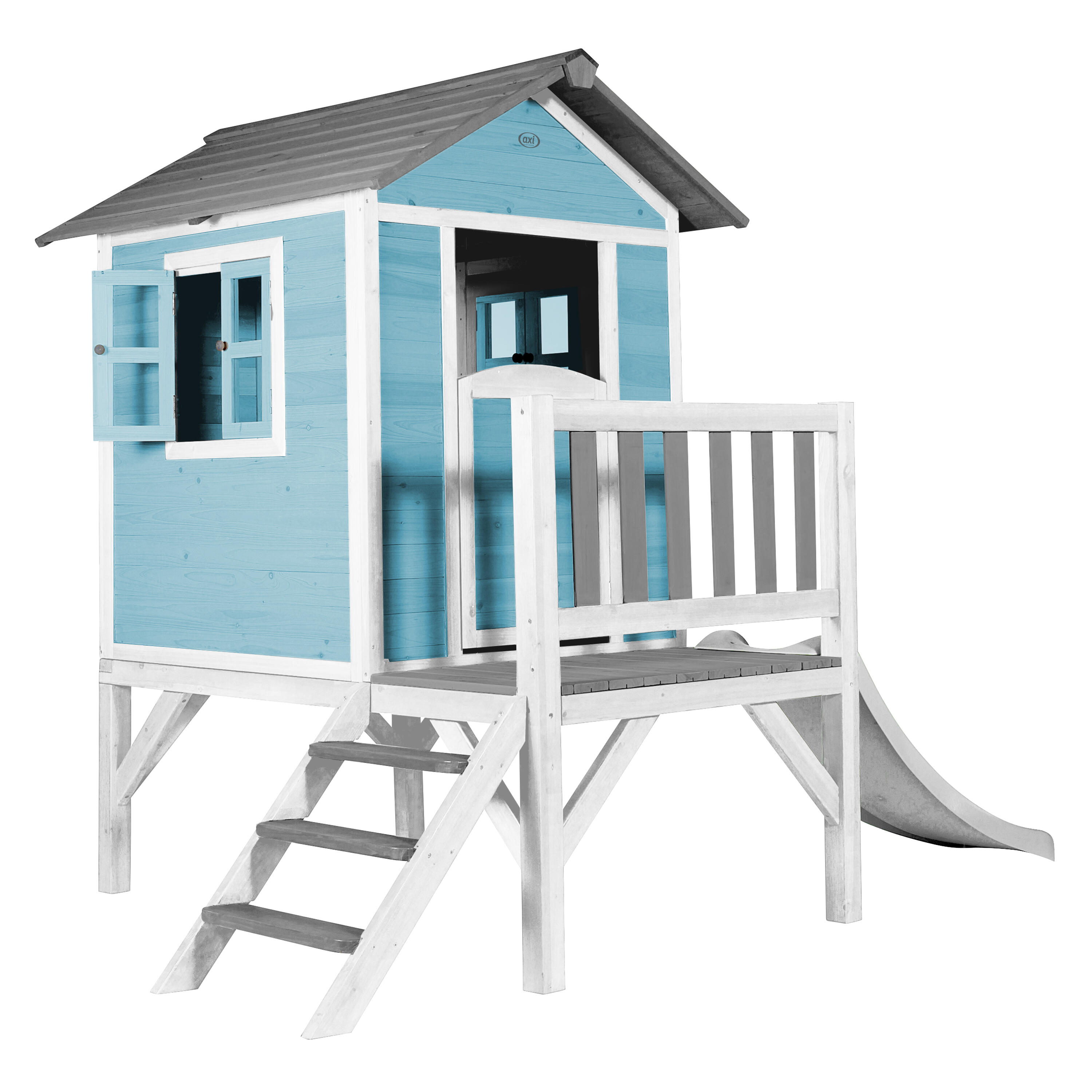 Casetta da giardino per bambini Lodge XL blu - Scivolo bianco 2/7