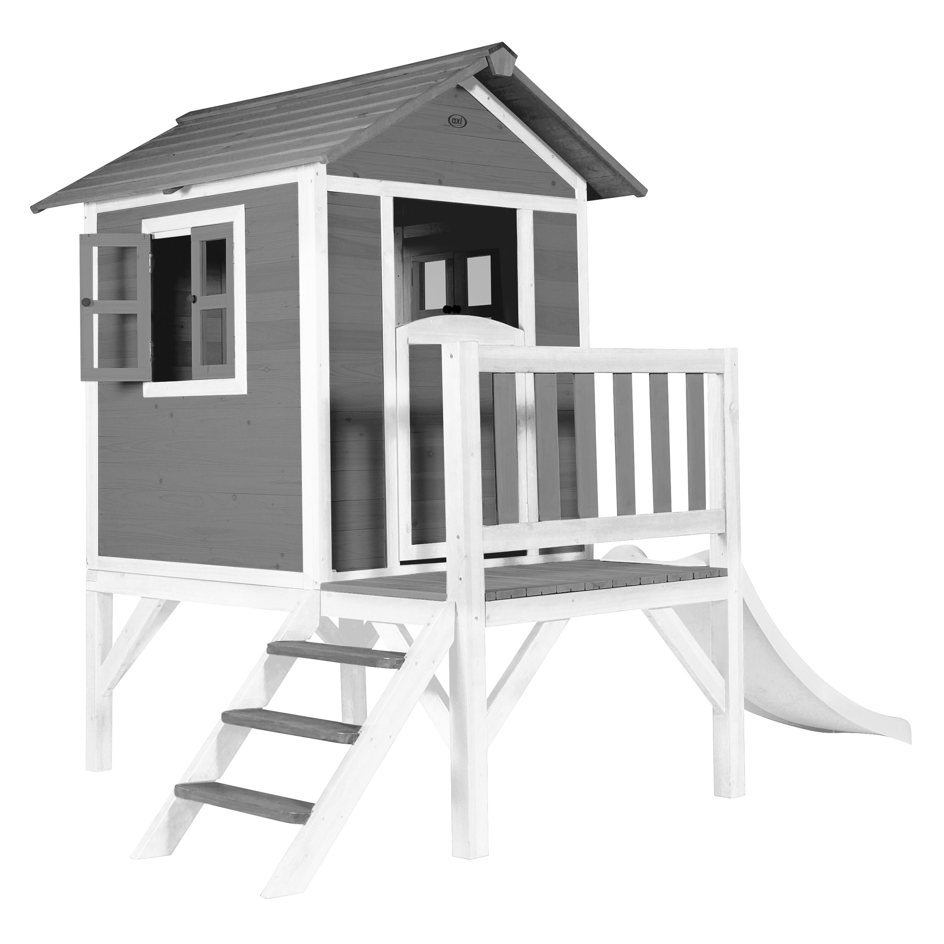 Maisonnette en bois Lodge XL Grise - Toboggan Blanc 2/7