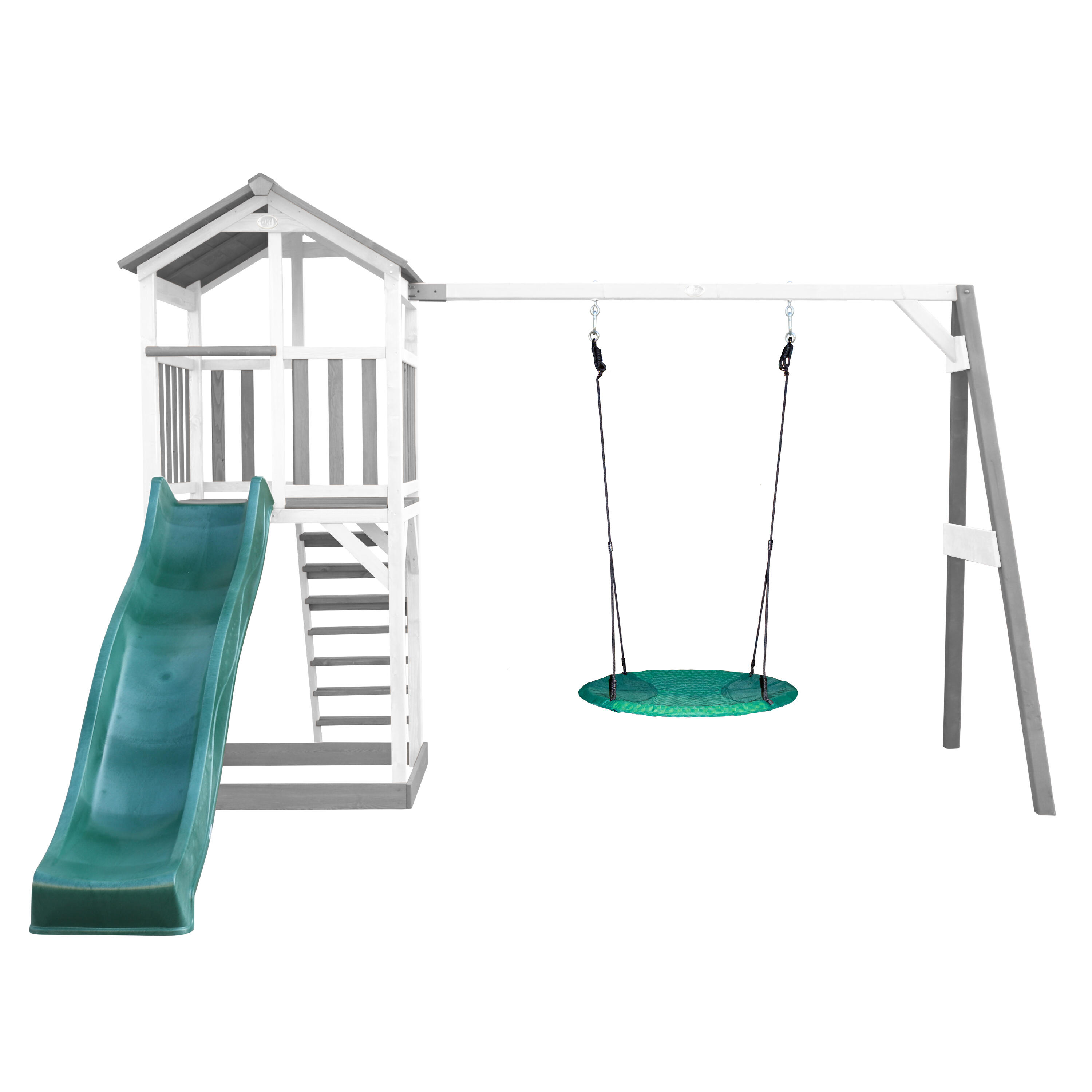 Parque Infantil Beach Tower gris/blanca, columpio, tobogán verde 2/7
