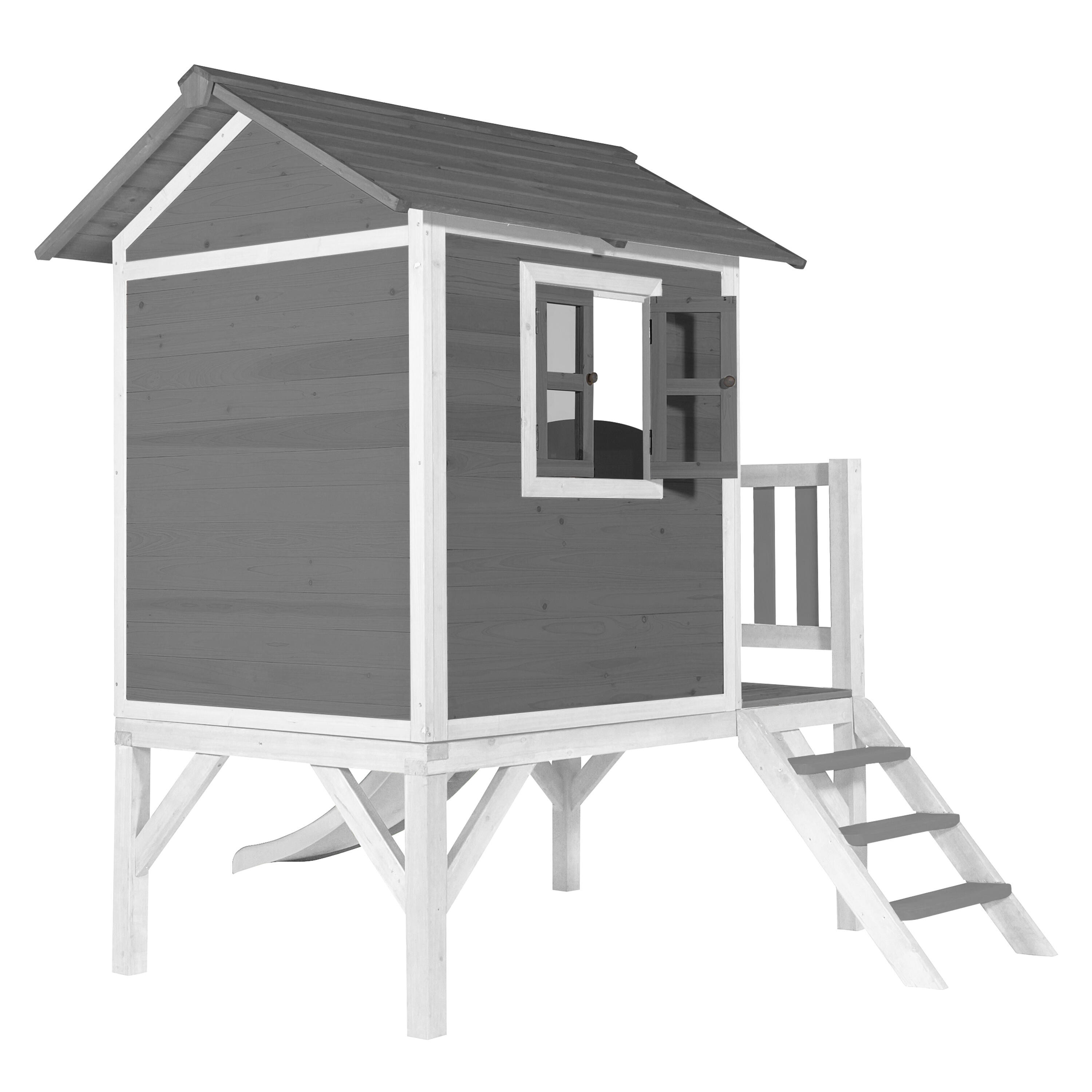 Maisonnette en bois Lodge XL Grise - Toboggan Blanc 5/7