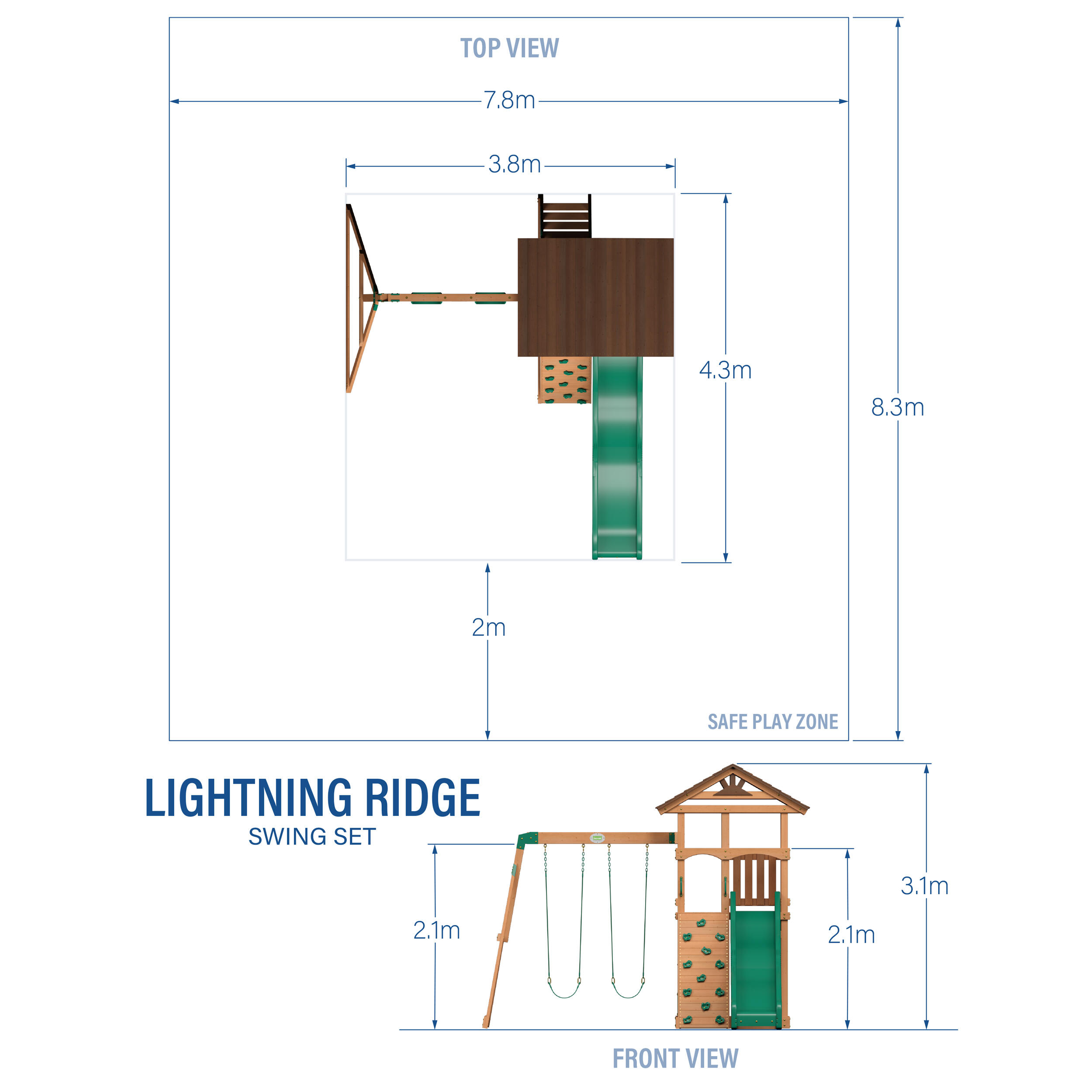 Aire de Jeux en Bois Balançoire/Toboggan Lightning Ridge 3/7