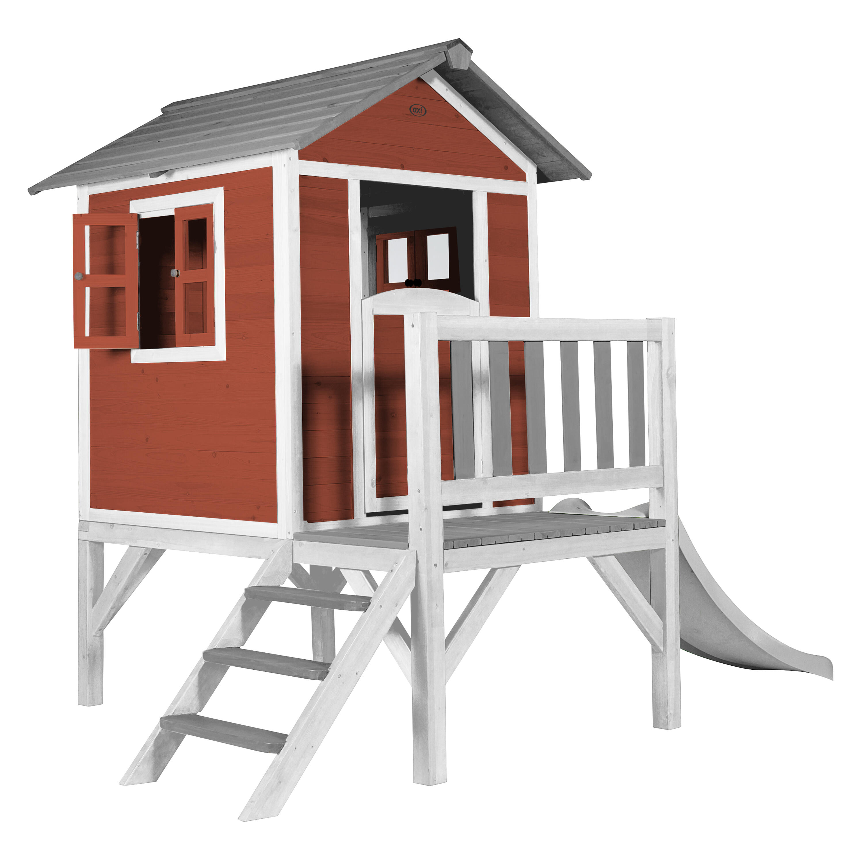 Maisonnette en bois Lodge XL Rouge - Toboggan Blanc 2/7