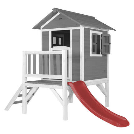 Maisonnette en bois Lodge XL Grise - Toboggan Rouge