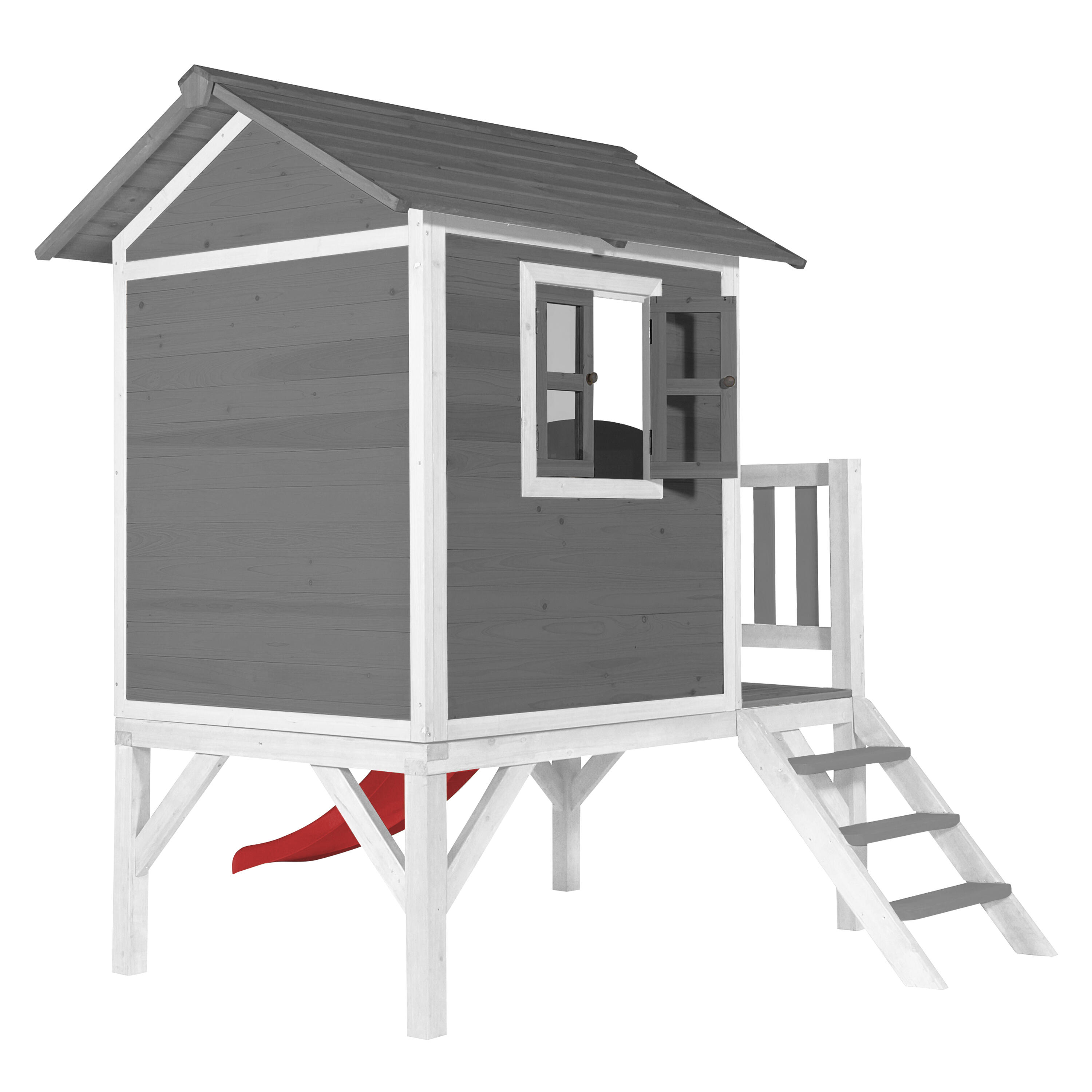 Maisonnette en bois Lodge XL Grise - Toboggan Rouge 5/7