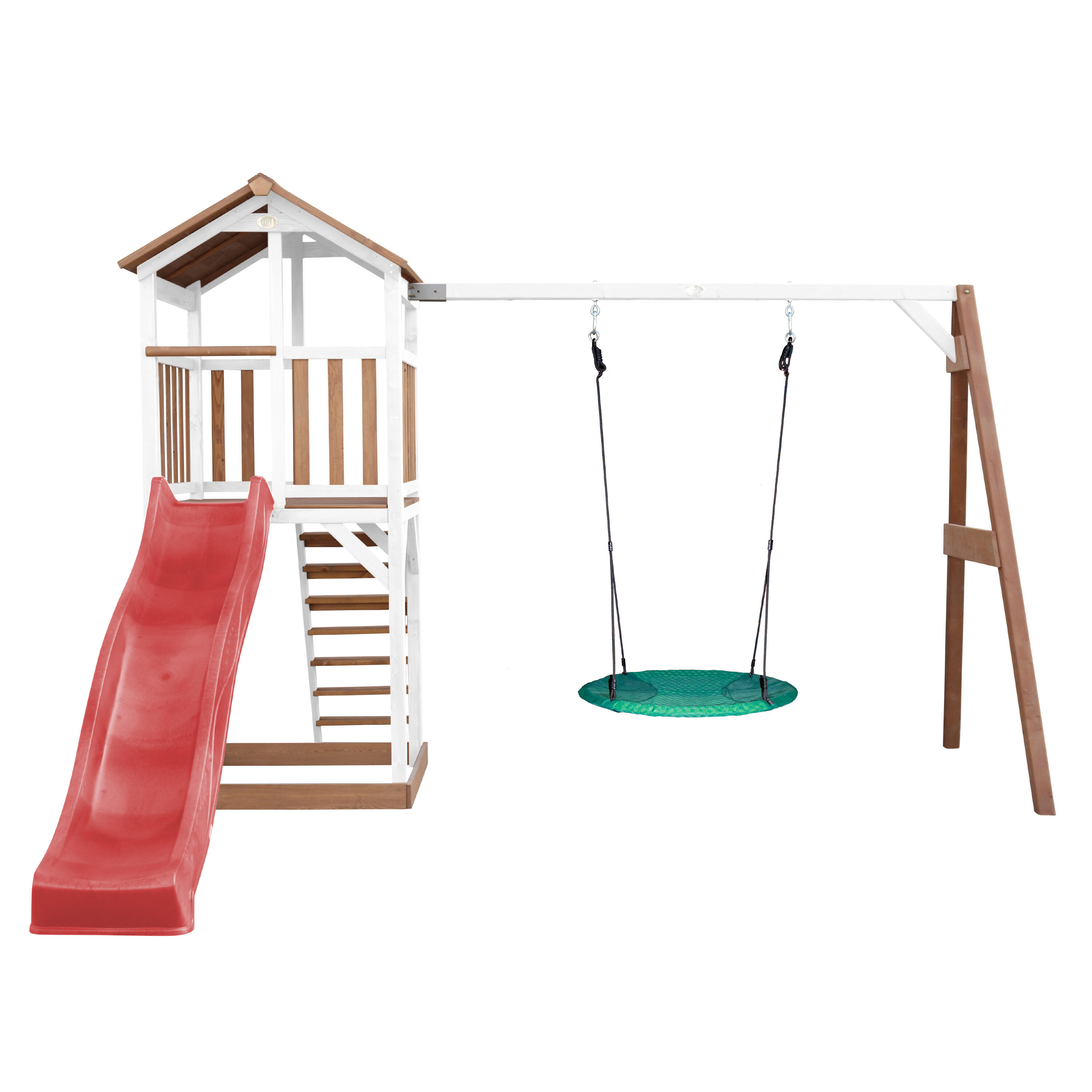 Aire de jeux Beach Tower Marron/Blanche, Toboggan Rouge, Balançoire 2/7
