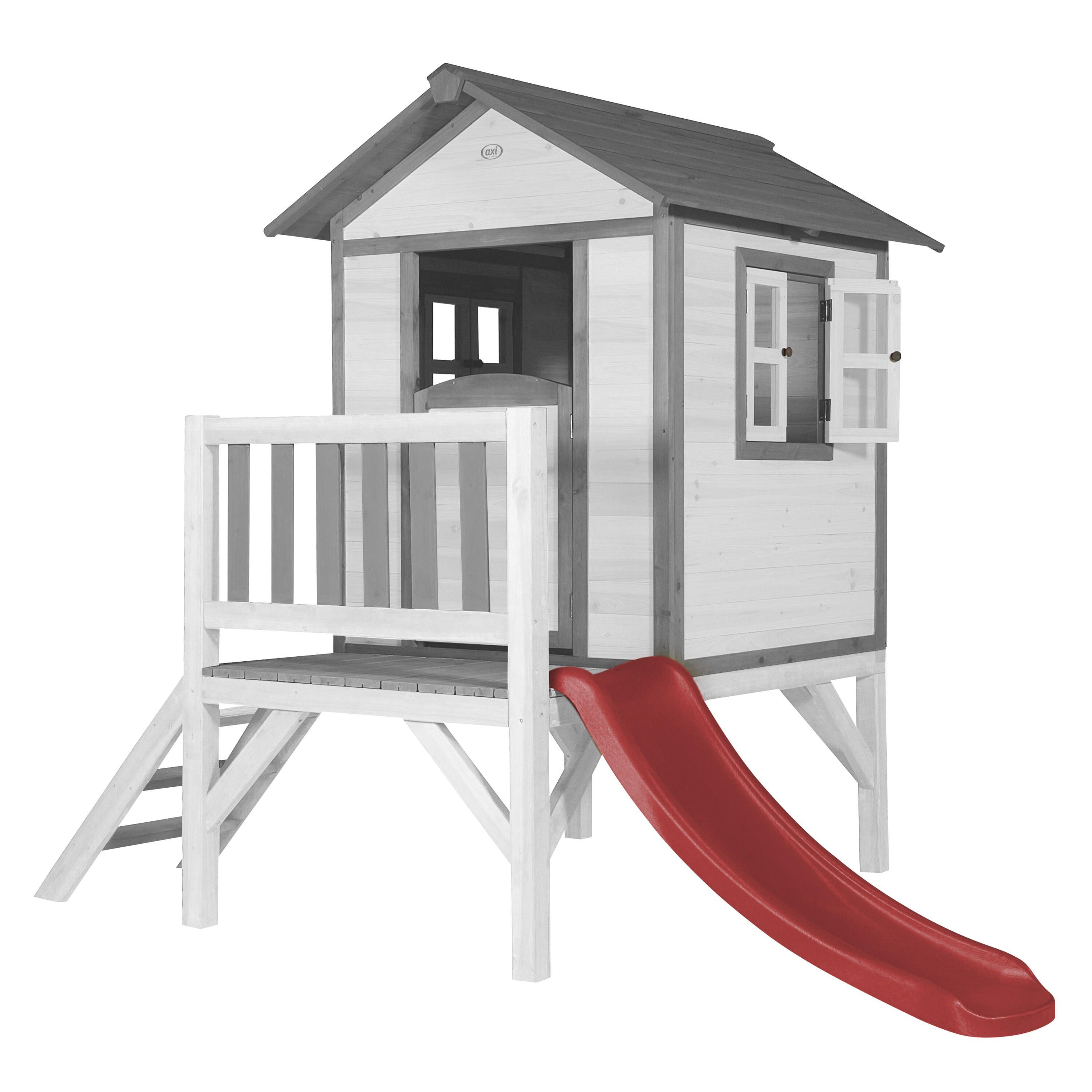 Axi - Maisonnette En Bois Lodge Xl Blanche - Toboggan Rouge - Aire De Jeu - Rouge - Taille Unique - Decathlon
