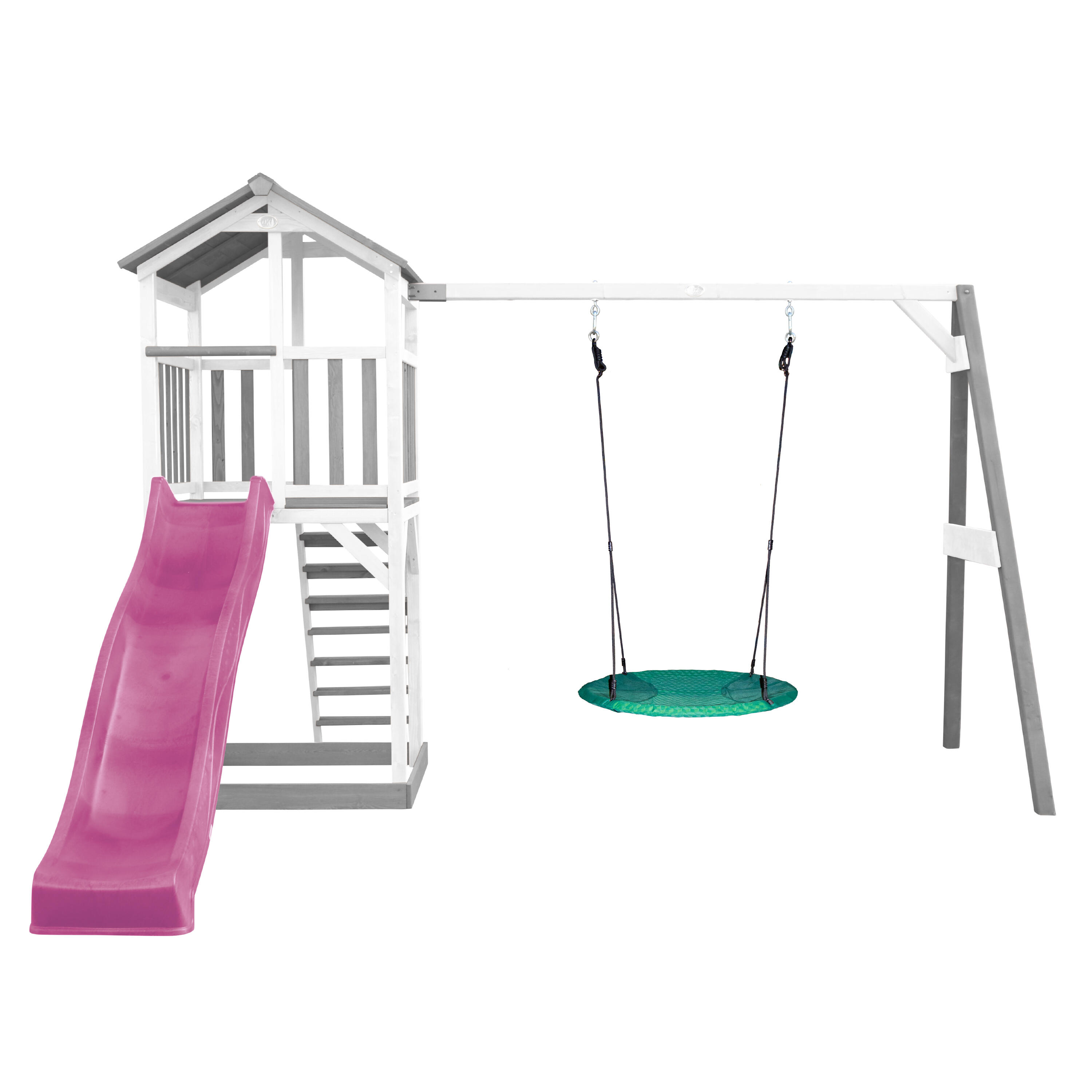 Aire de jeux Beach Tower Grise/Blanche, Balançoire, Toboggan Violet 2/7